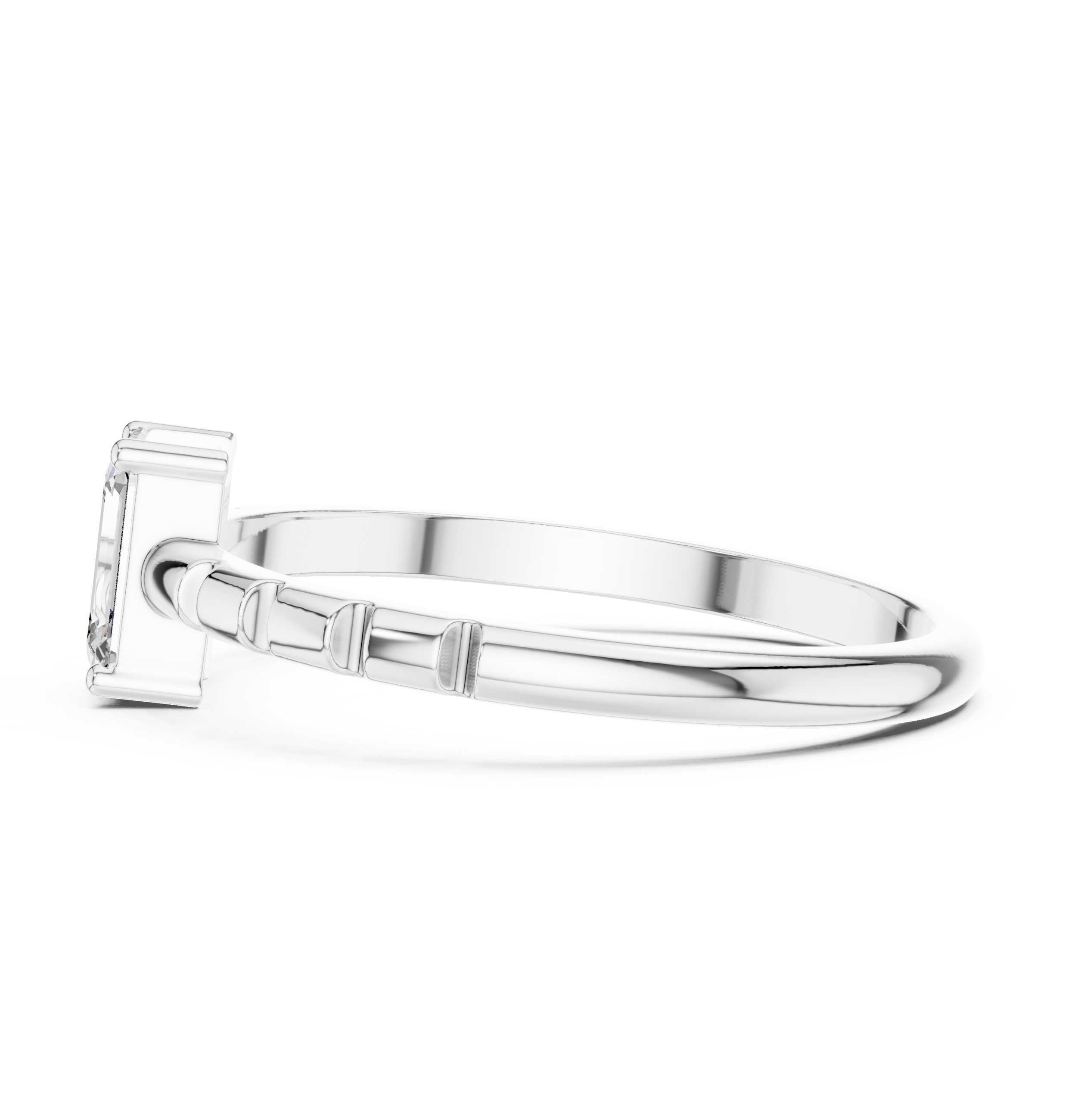 Solitaire Emerald Diamond Fluted Style Ring