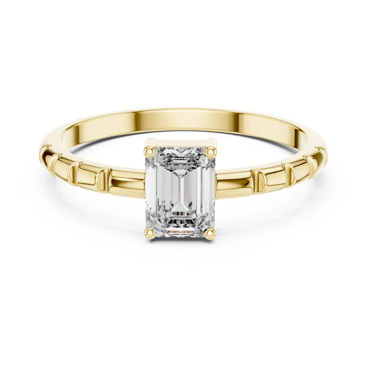 Solitaire Emerald Diamond Fluted Style Ring