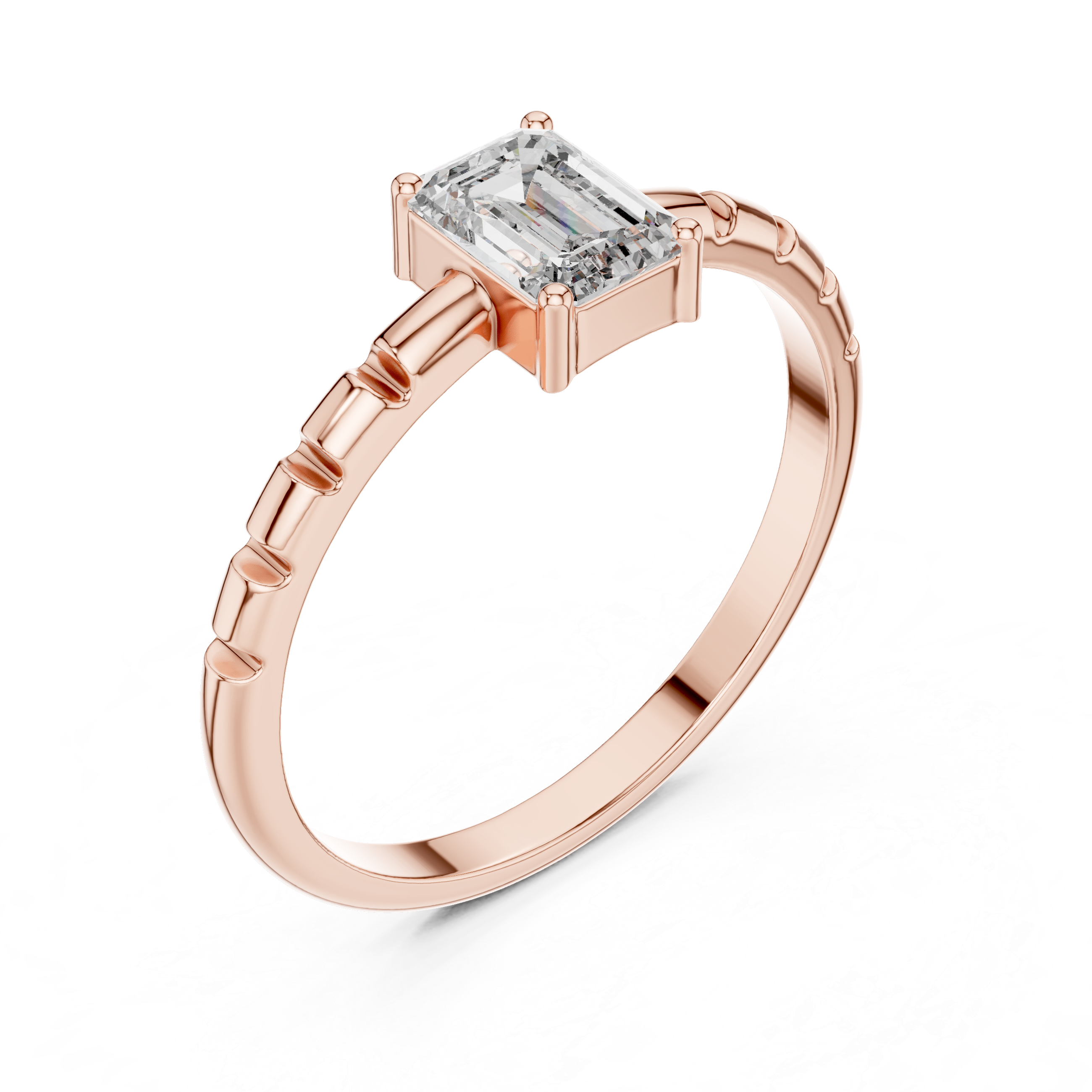Solitaire Emerald Diamond Fluted Style Ring