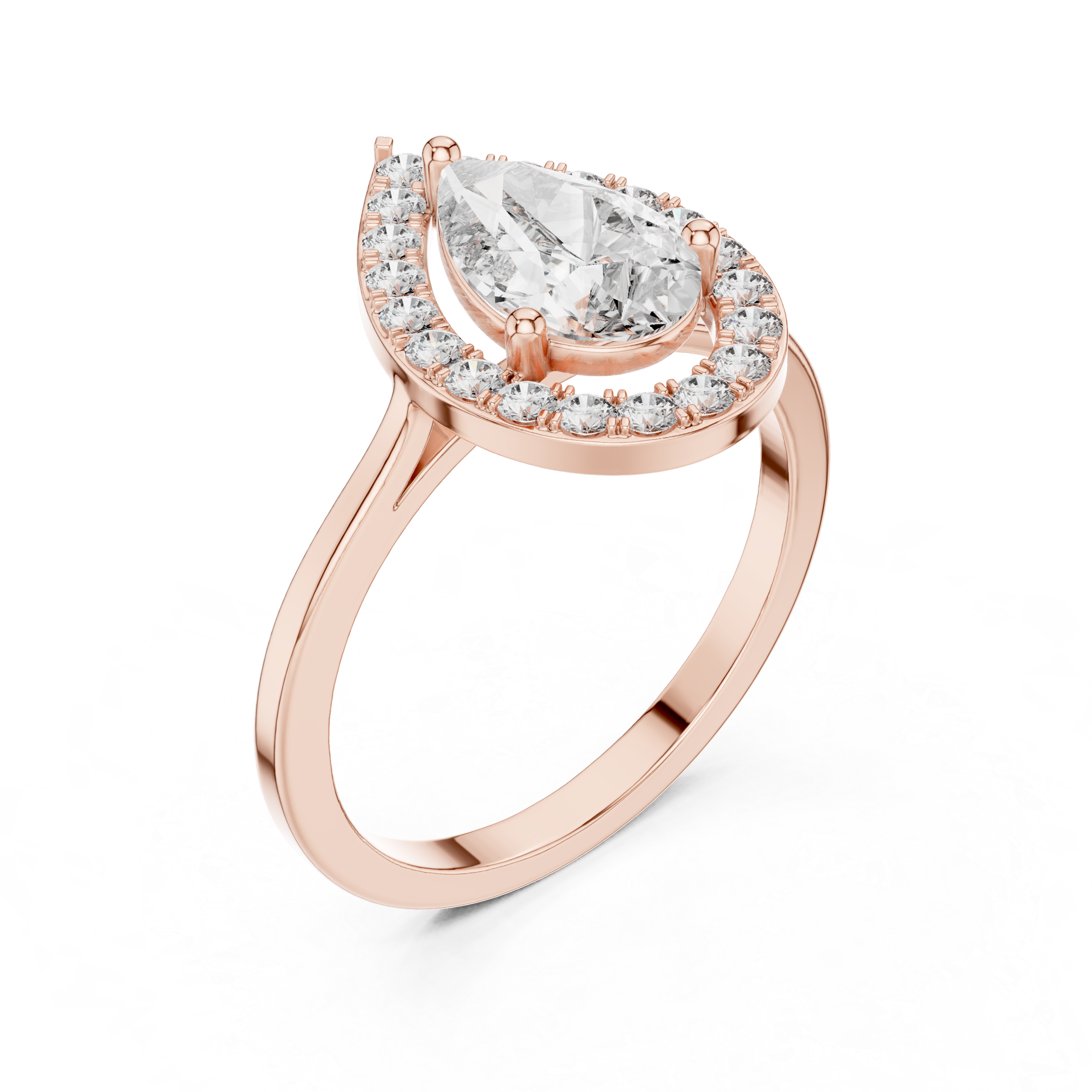 Pear Cut Round Diamond Halo Ring