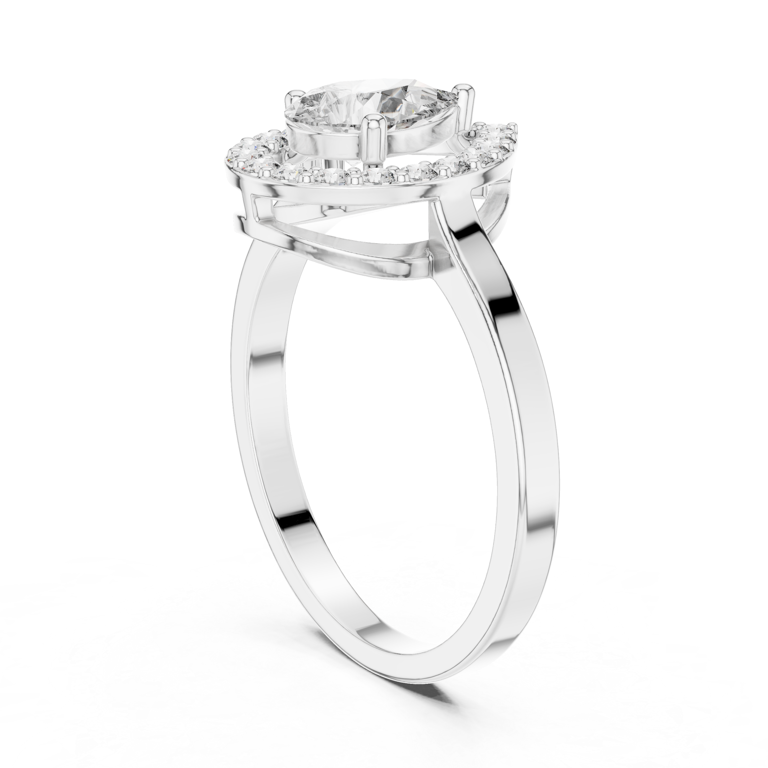 Pear Cut Diamond Floating Halo Engagement Ring