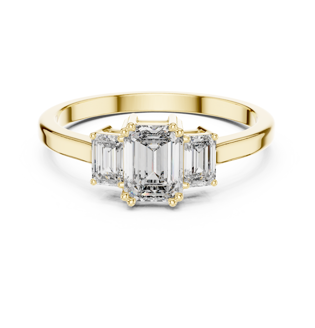 Emerald Cut Diamond Three Stone Engagement Ring