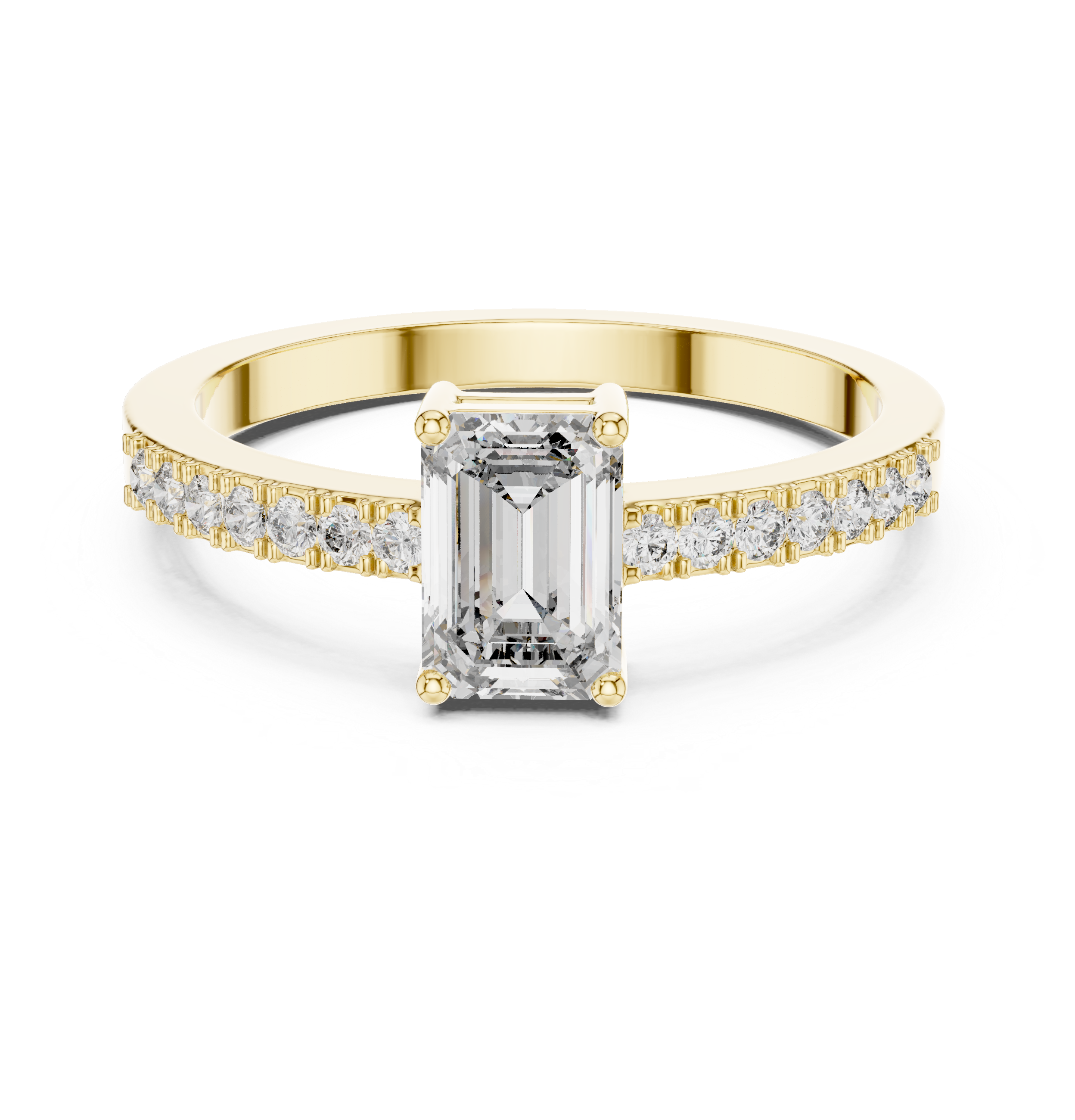Emerald Cut Diamond Solitaire Pave Set Engagement Ring