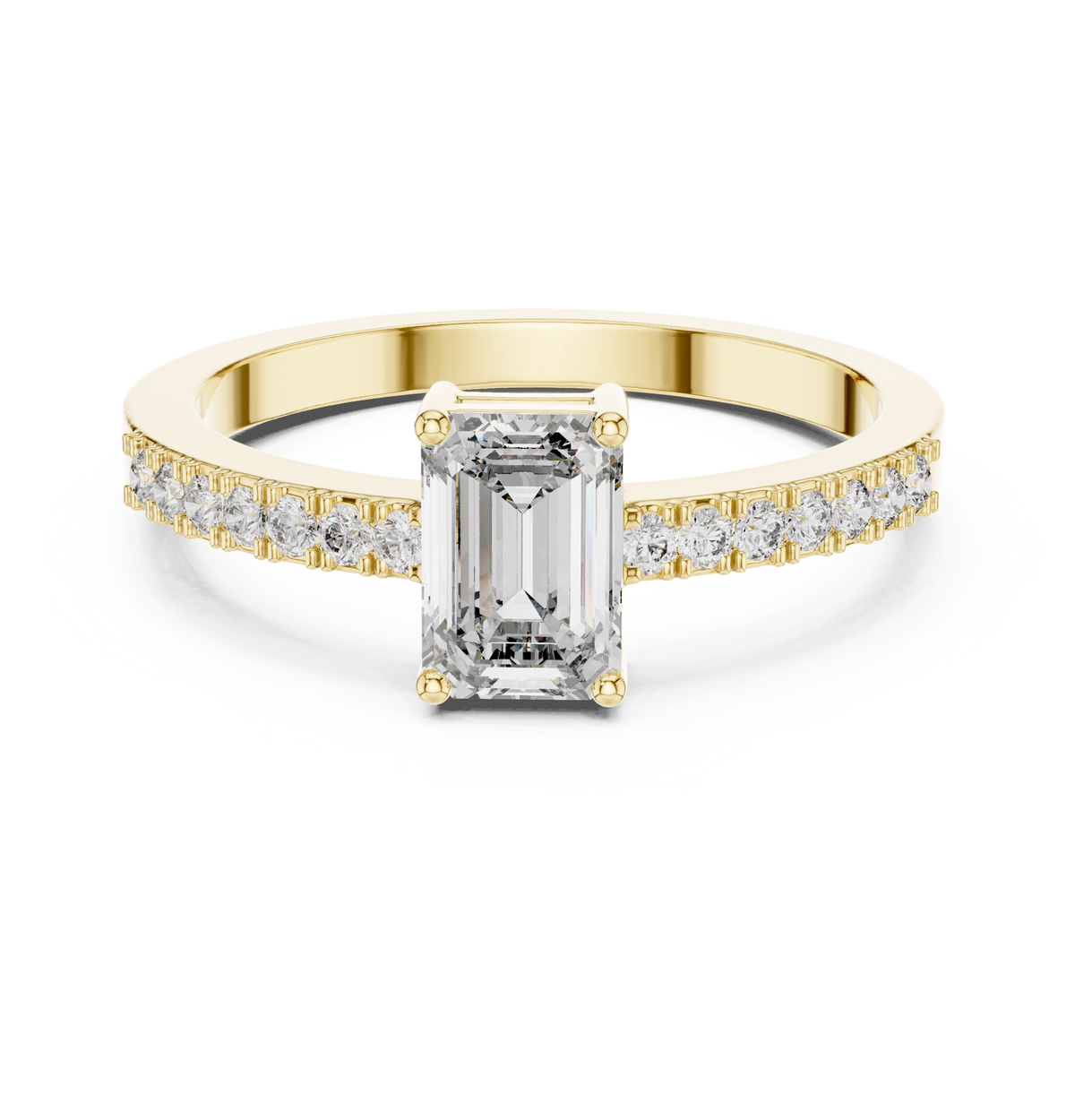 Emerald Cut Diamond Solitaire Pave Set Engagement Ring