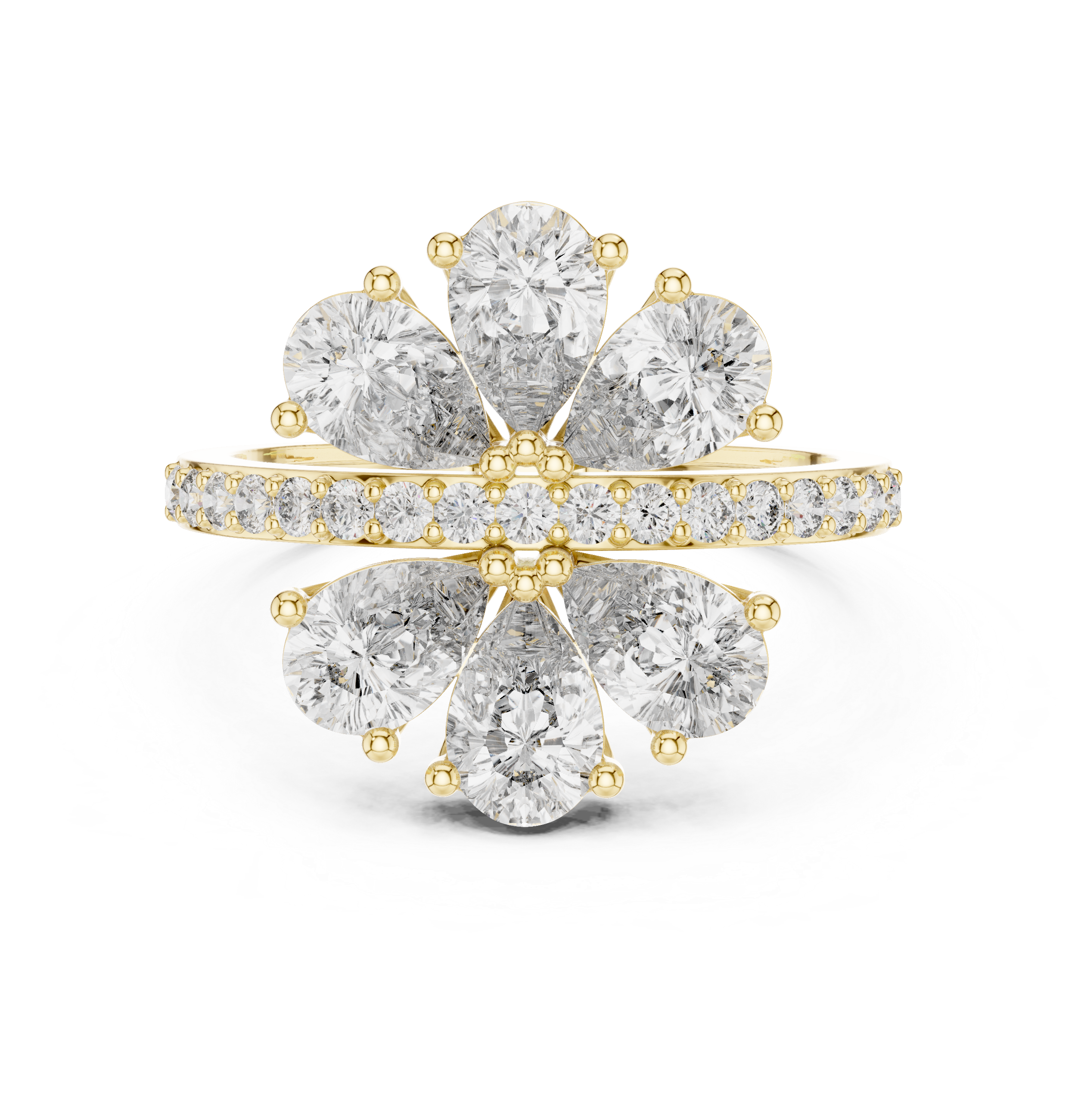 Pear Cut Diamond Double Floral Cluster Ring