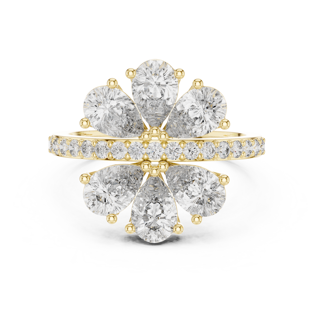 Pear Cut Diamond Double Floral Cluster Ring