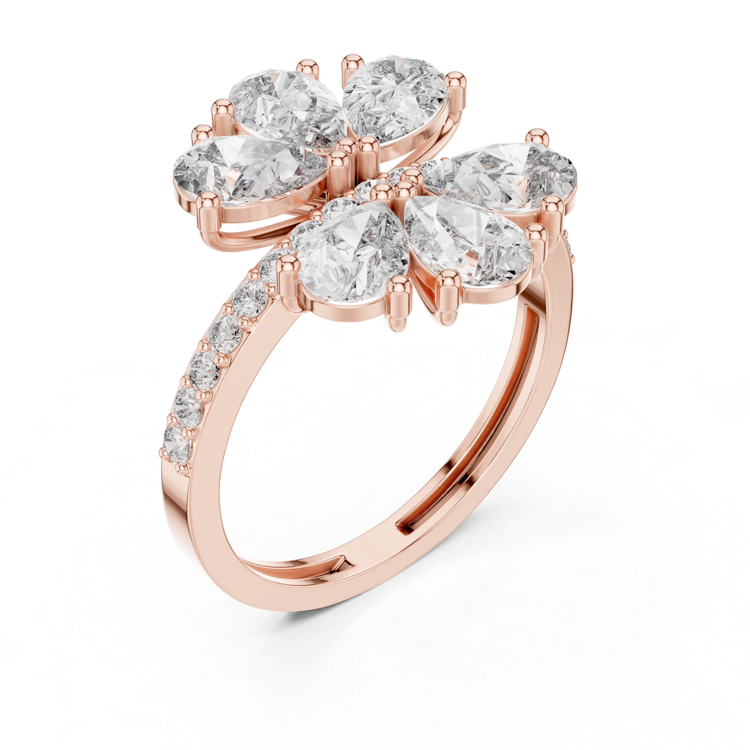 Pear Cut Diamond Double Floral Cluster Ring
