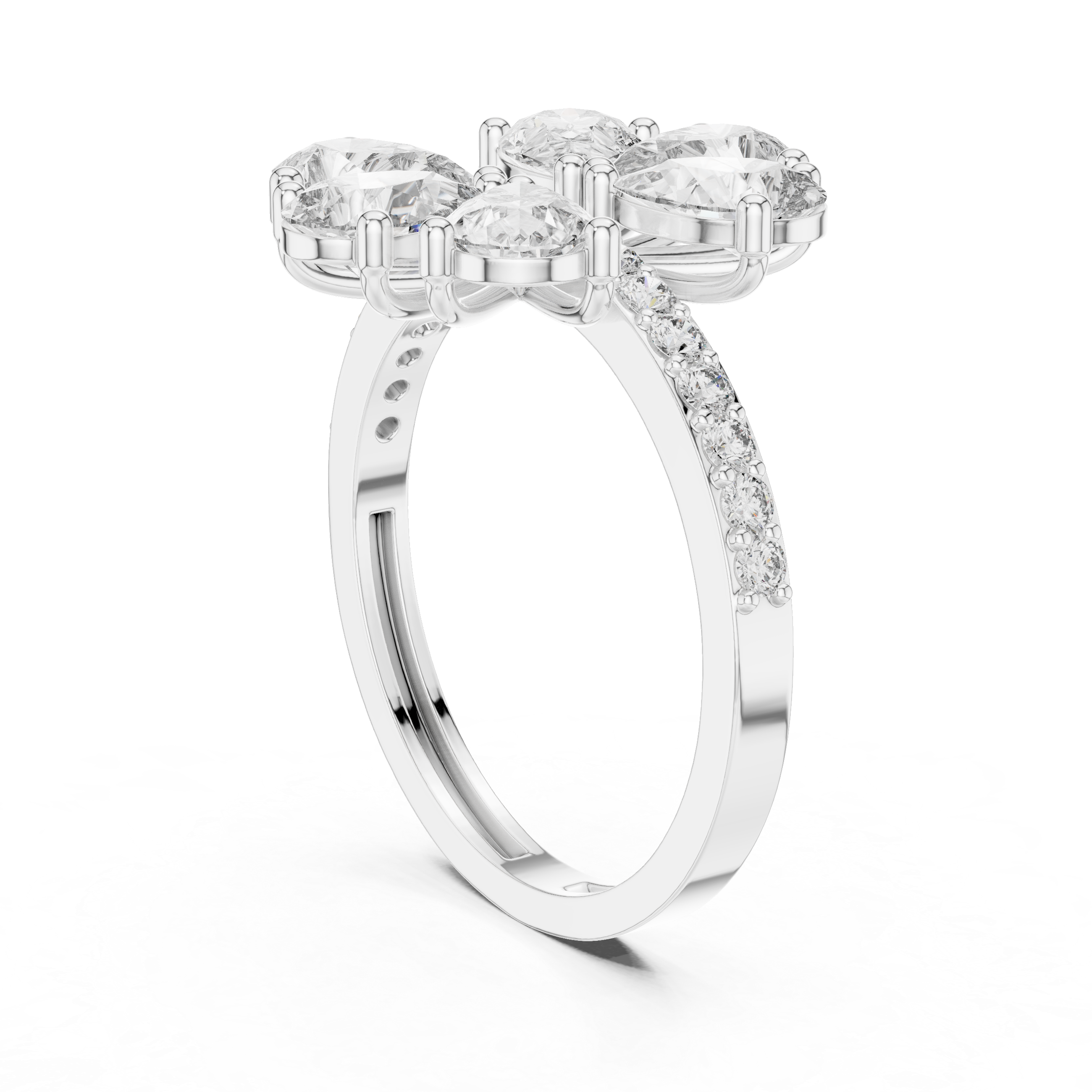 Pear Cut Diamond Double Floral Cluster Ring