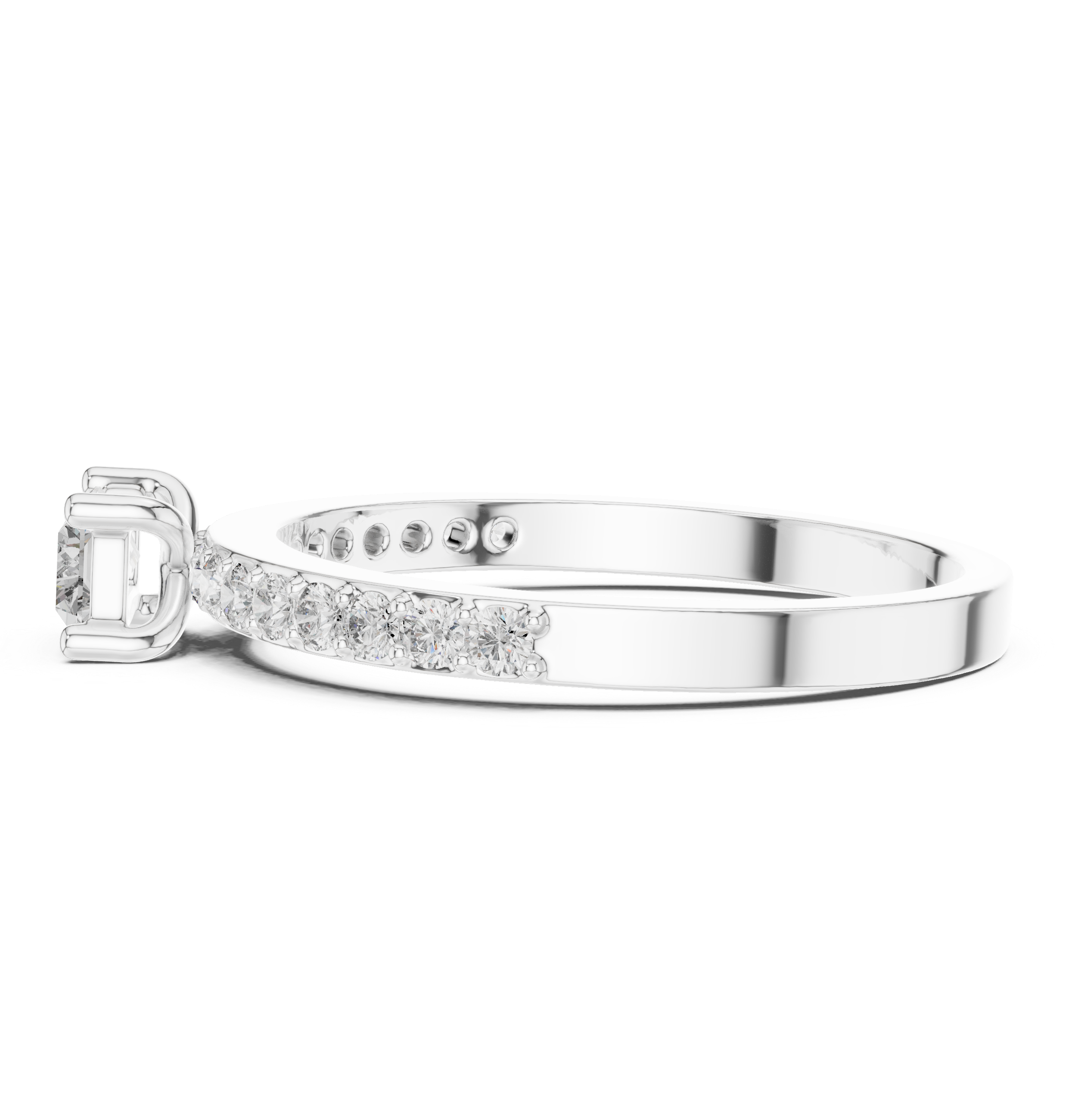 Horizontal Emerald Cut Pave Set Diamond Ring