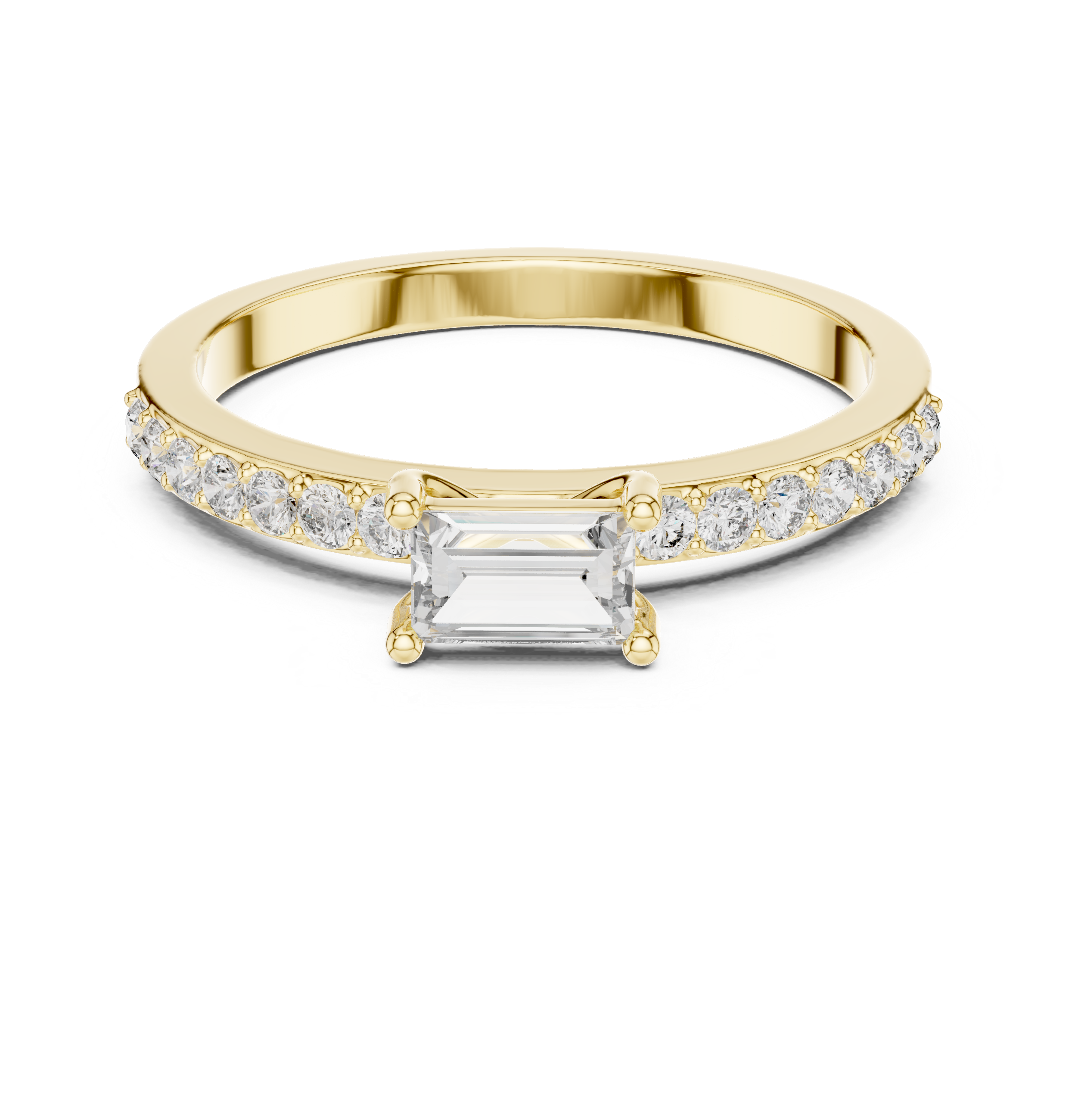 Horizontal Emerald Cut Pave Set Diamond Ring