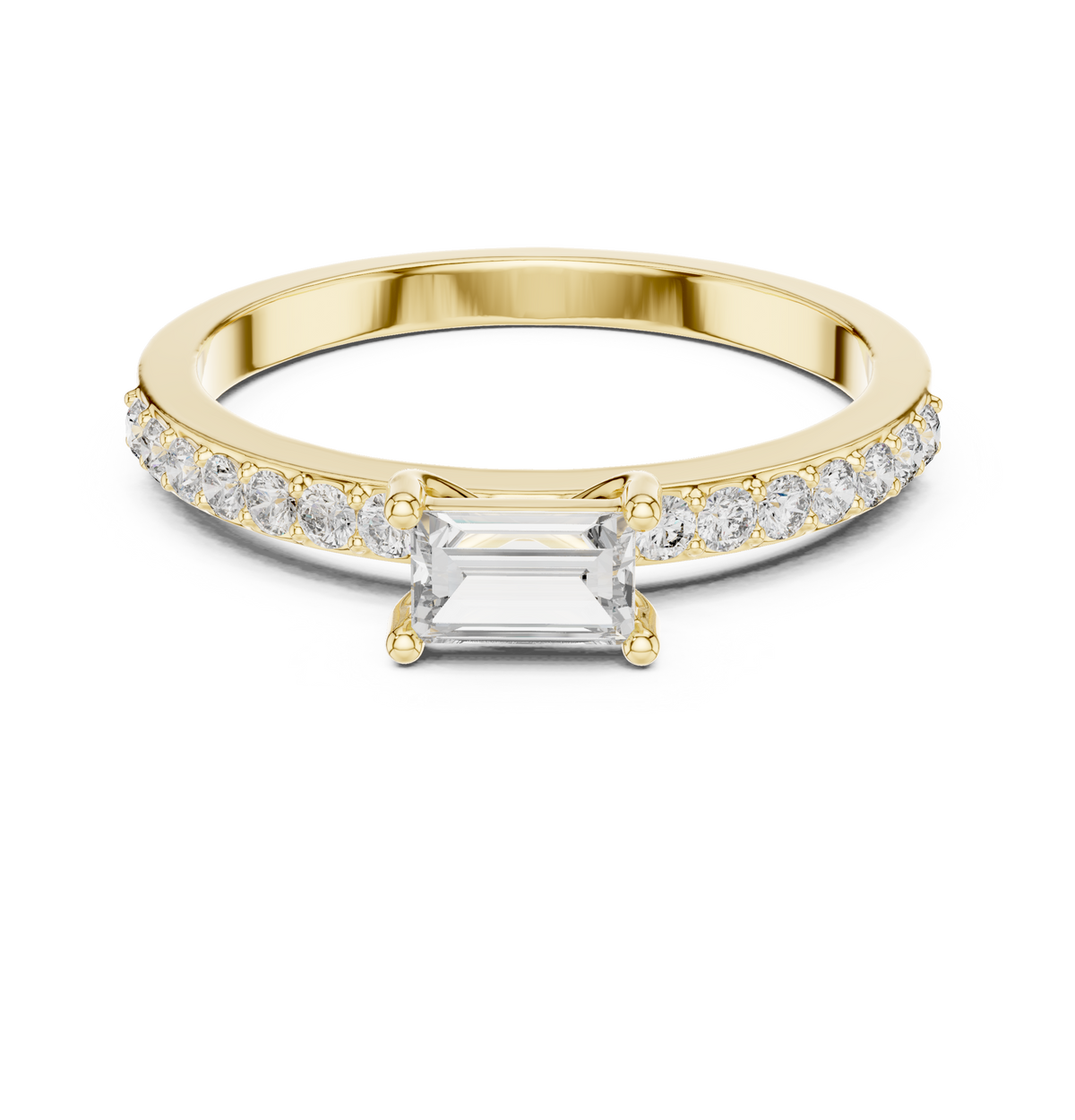 Horizontal Emerald Cut Pave Set Diamond Ring