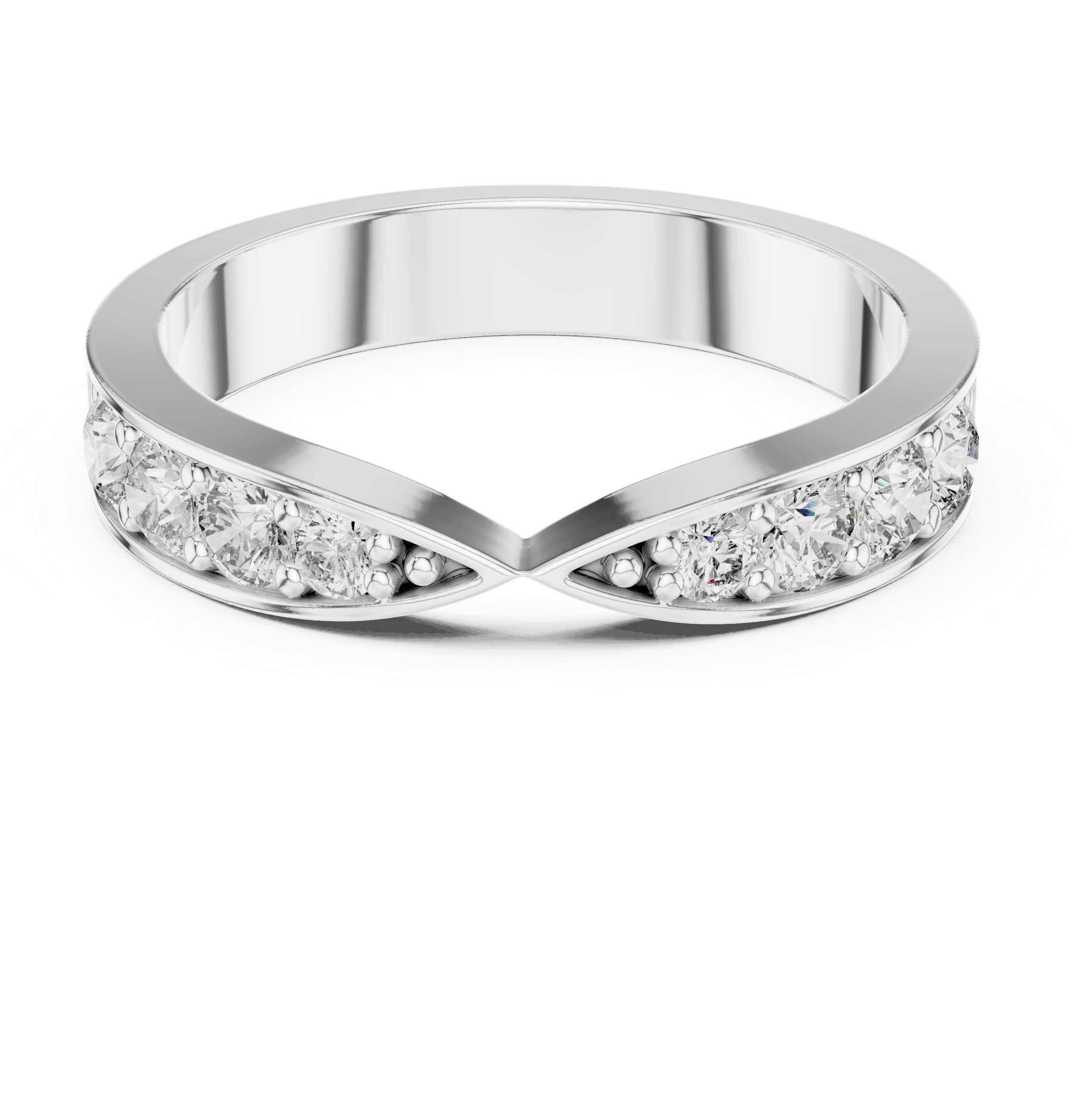 Round Diamond Contour Wedding Band