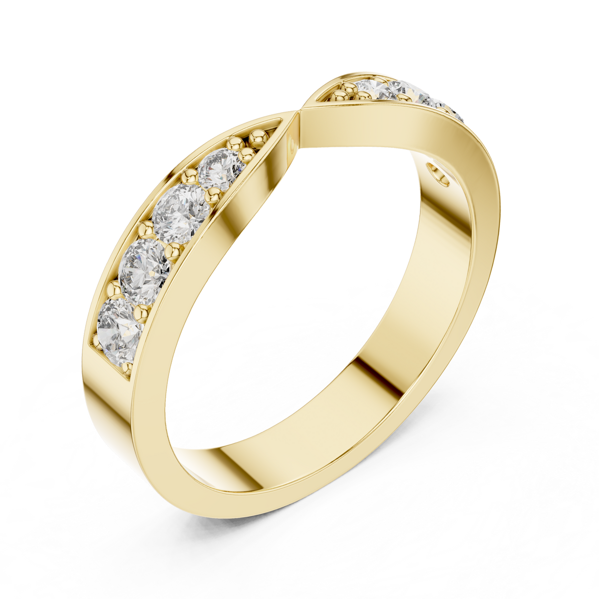 Round Diamond Contour Wedding Band