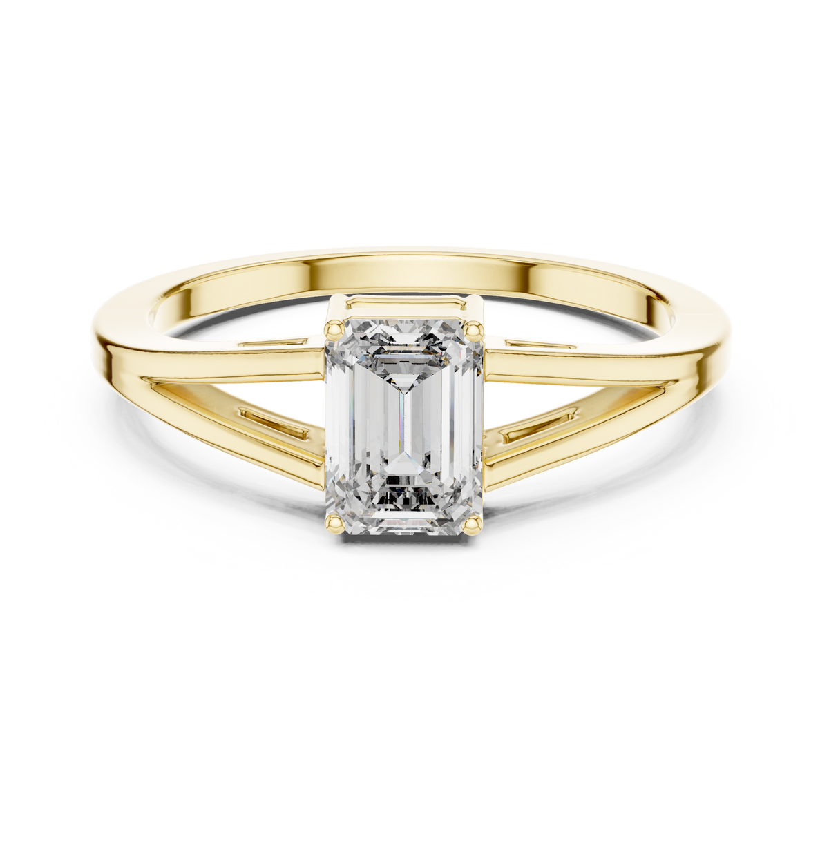 Emerald Cut Split-Shank Solitaire Ring