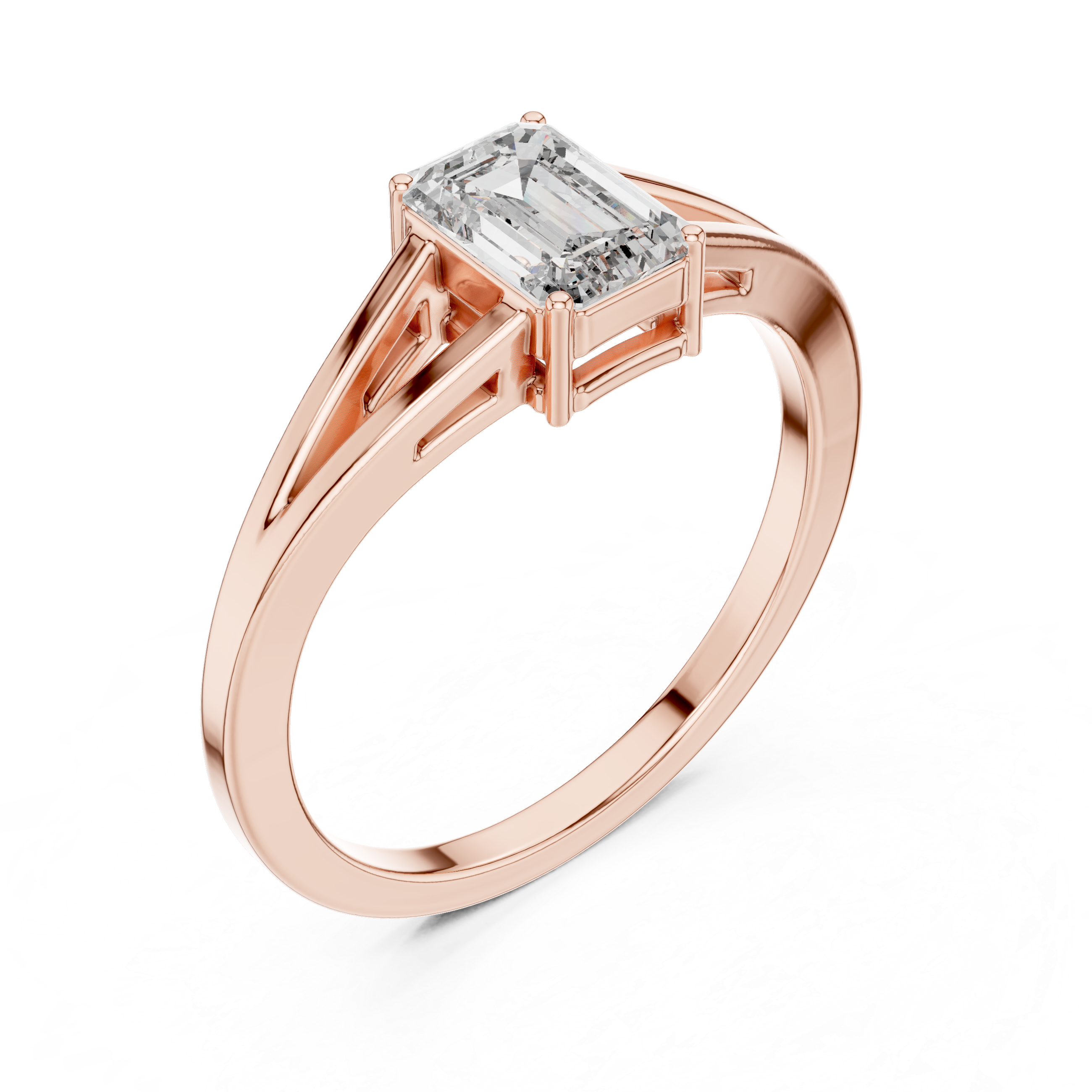 Emerald Cut Split-Shank Solitaire Ring