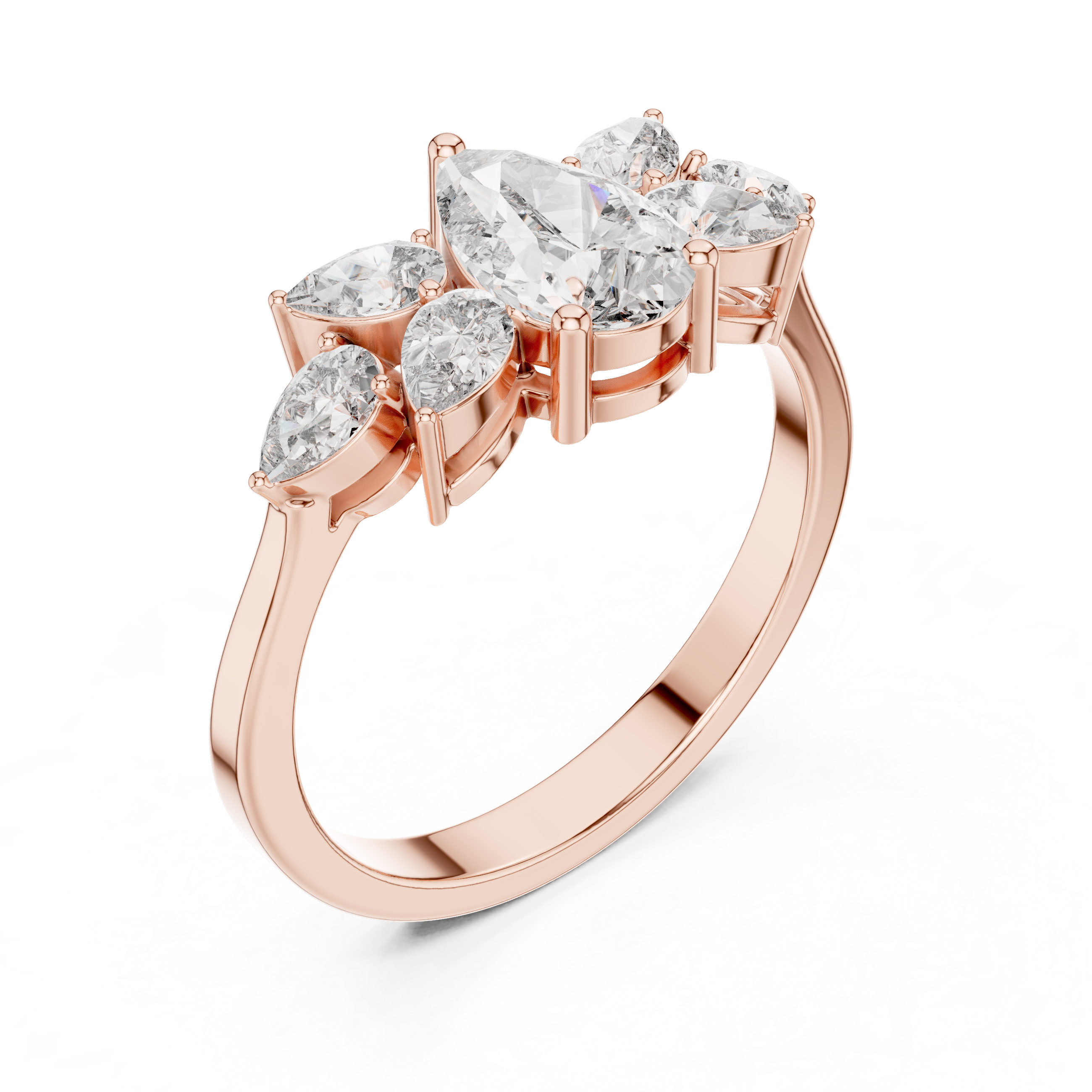 Seven Pear Diamond Blossom Ring