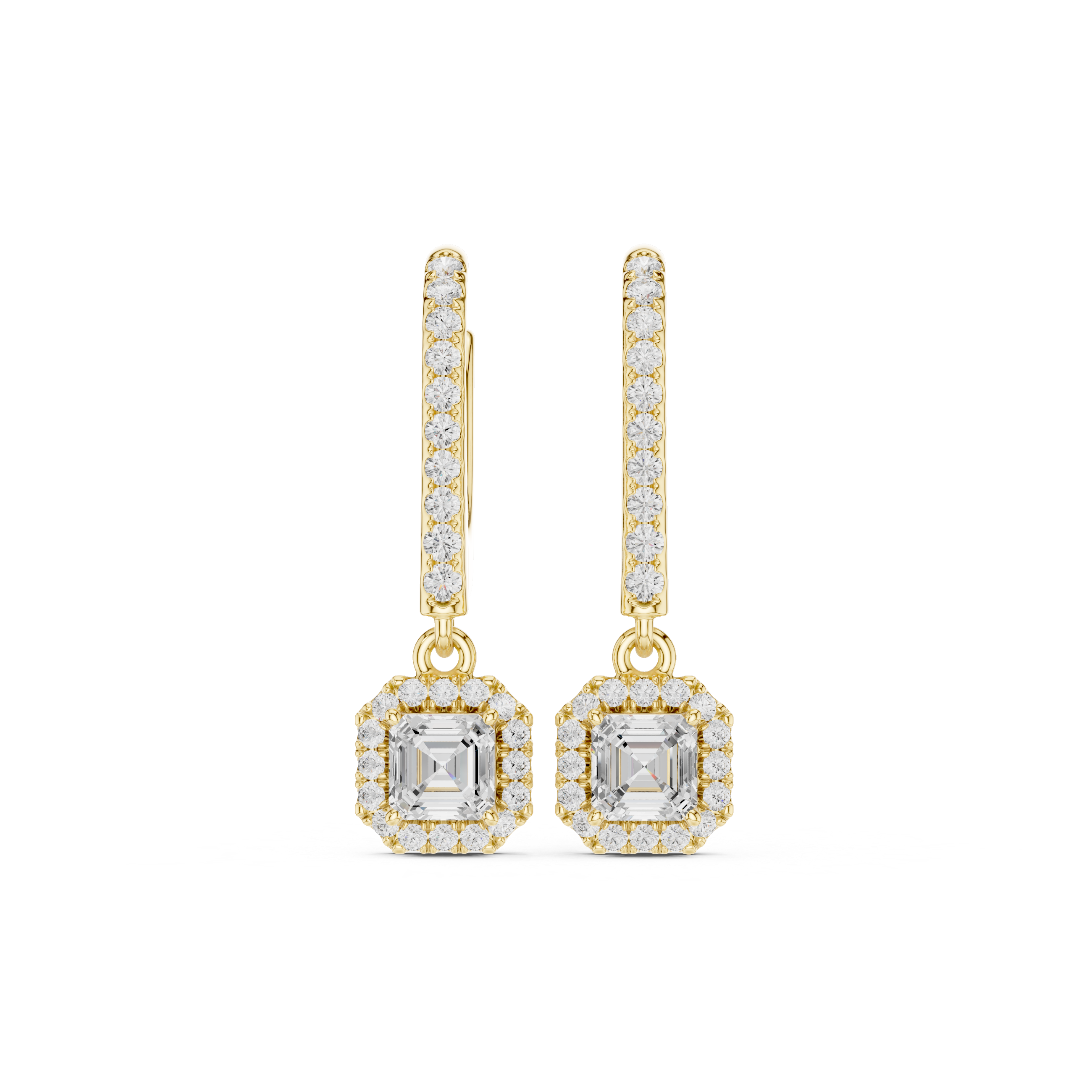 Asscher Cut Lab Diamond Halo Drop Earrings