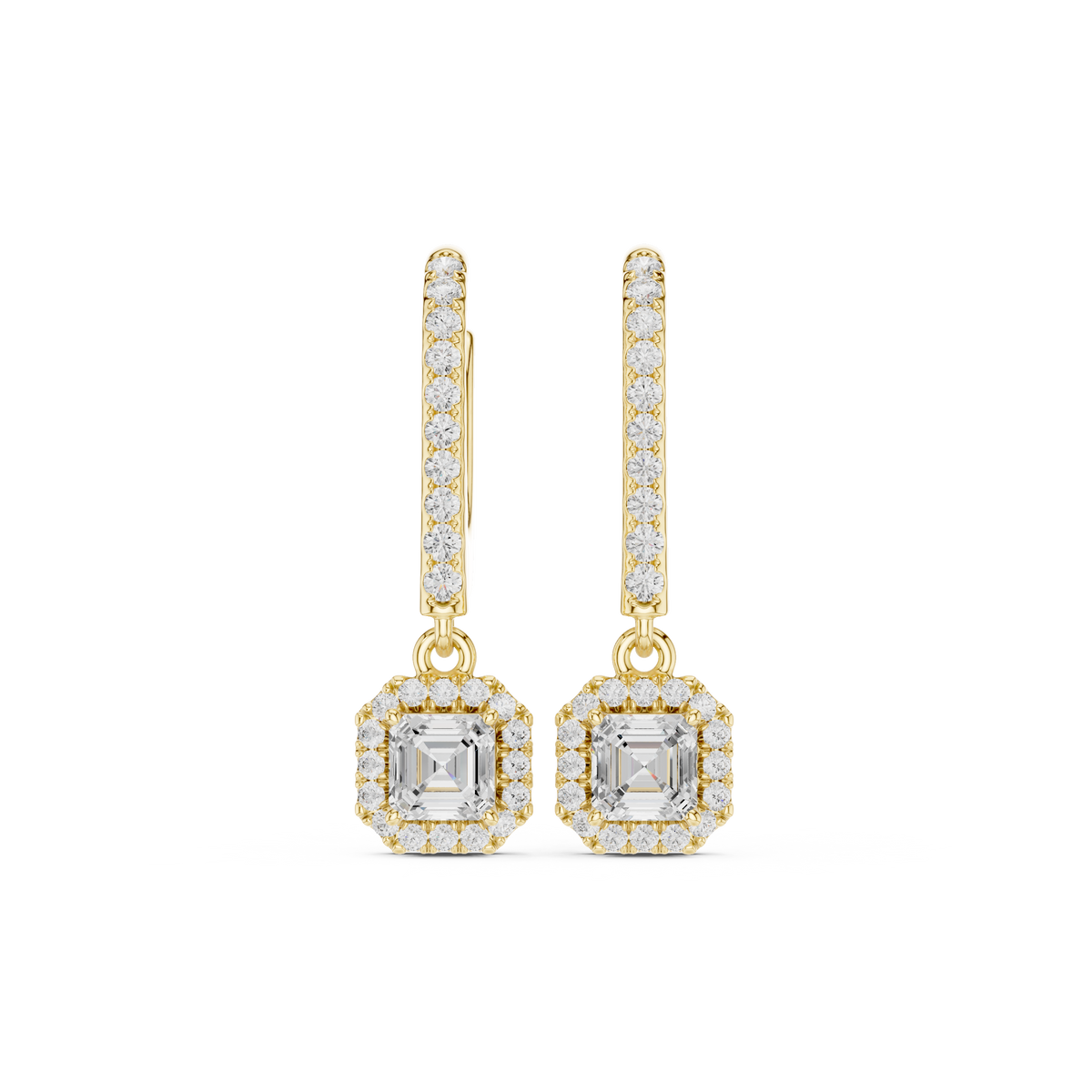 Asscher Cut Lab Diamond Halo Drop Earrings