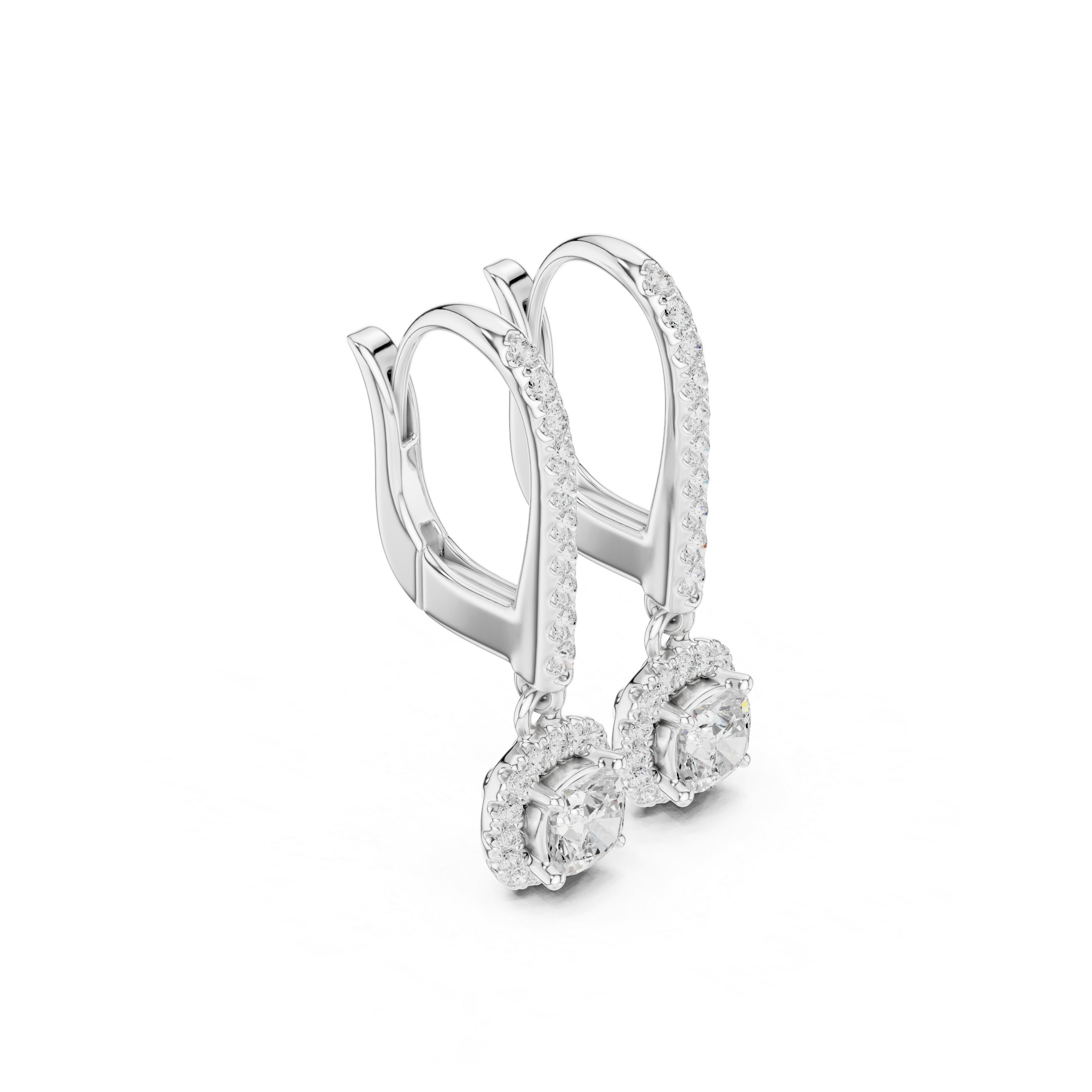 Cushion Cut Lab Diamond Halo Drop Earrings