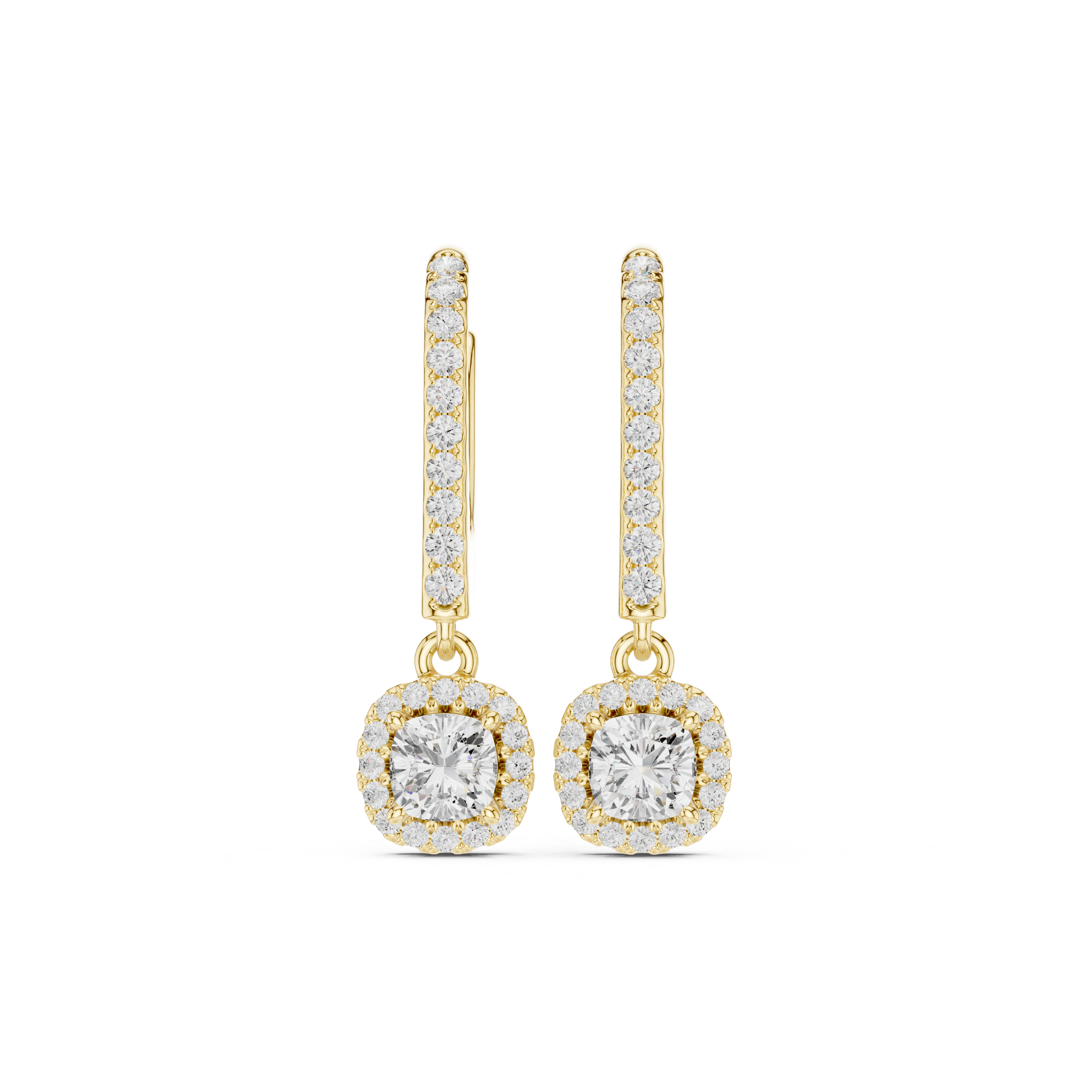 Cushion Cut Lab Diamond Halo Drop Earrings