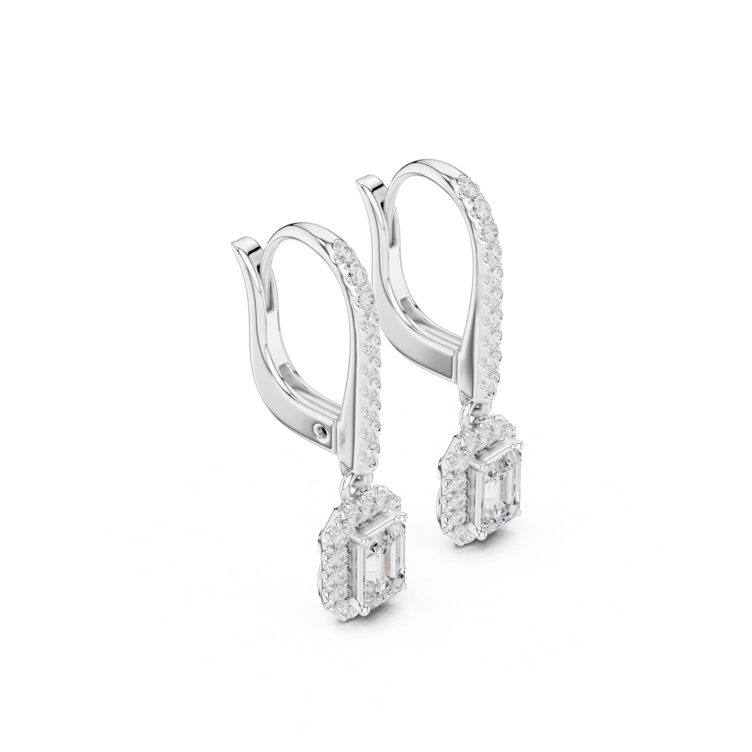 Emerald Cut Lab Diamond Halo Drop Earrings