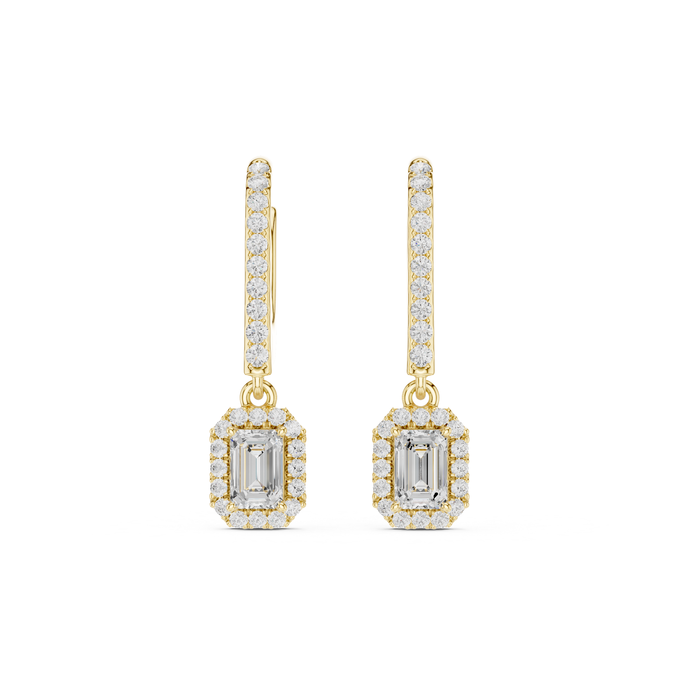 Emerald Cut Lab Diamond Halo Drop Earrings