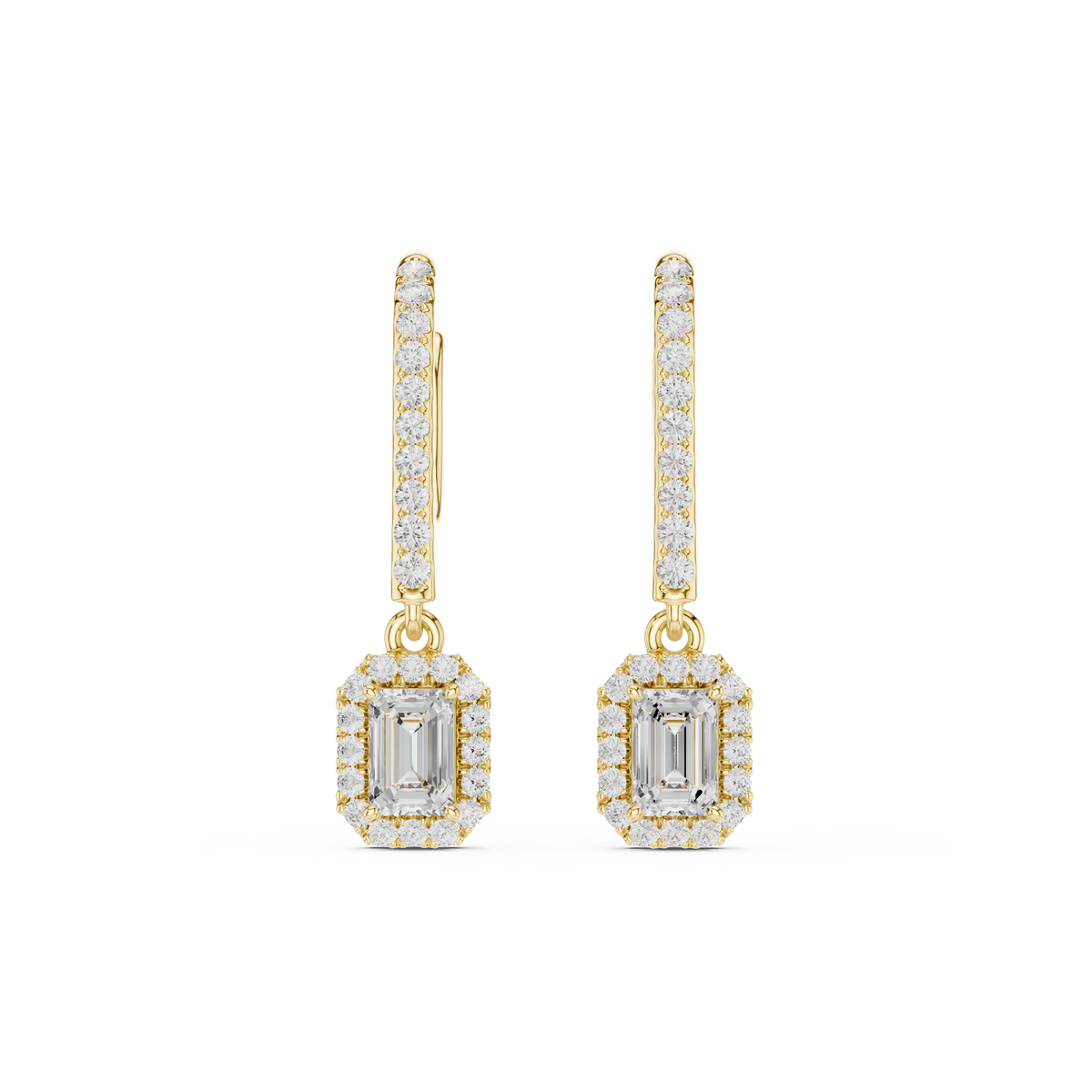 Emerald Cut Lab Diamond Halo Drop Earrings