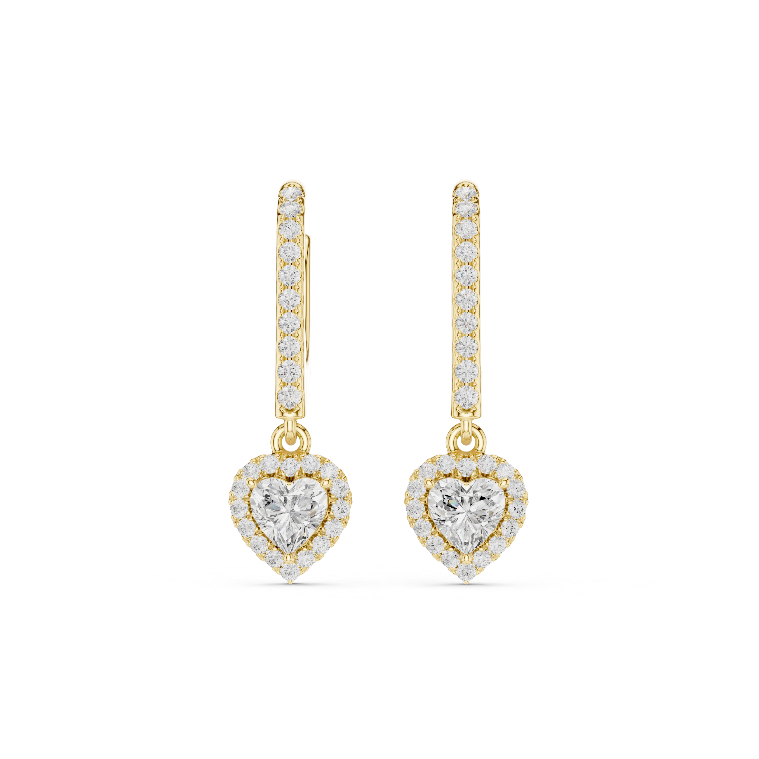 Heart Cut Lab Diamond Halo Drop Earrings
