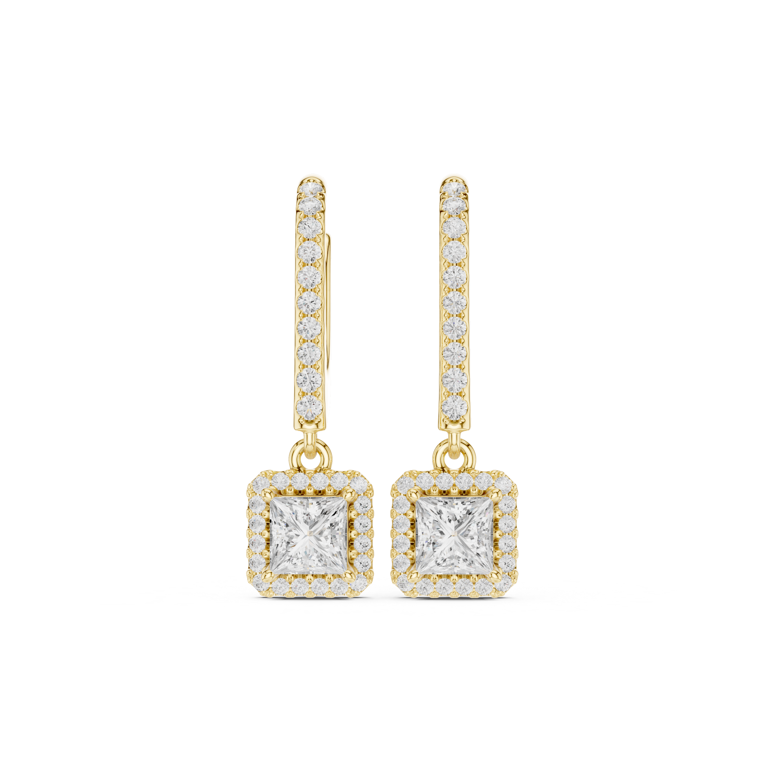 Princess Cut Lab Diamond Halo Drop Earrings