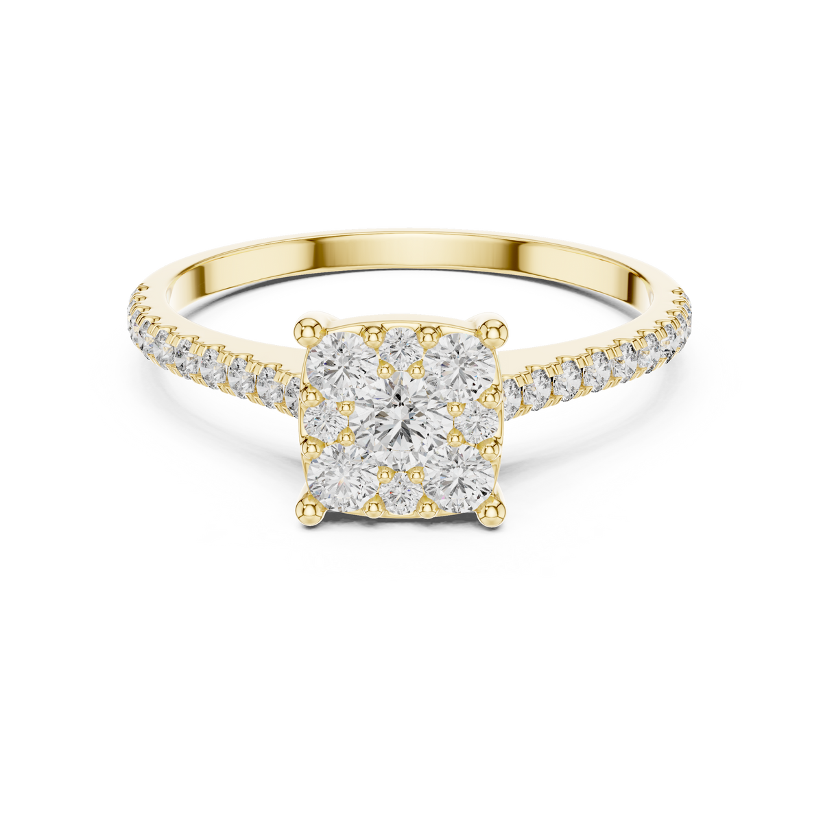 Square Cluster Round Diamond Engagement Ring