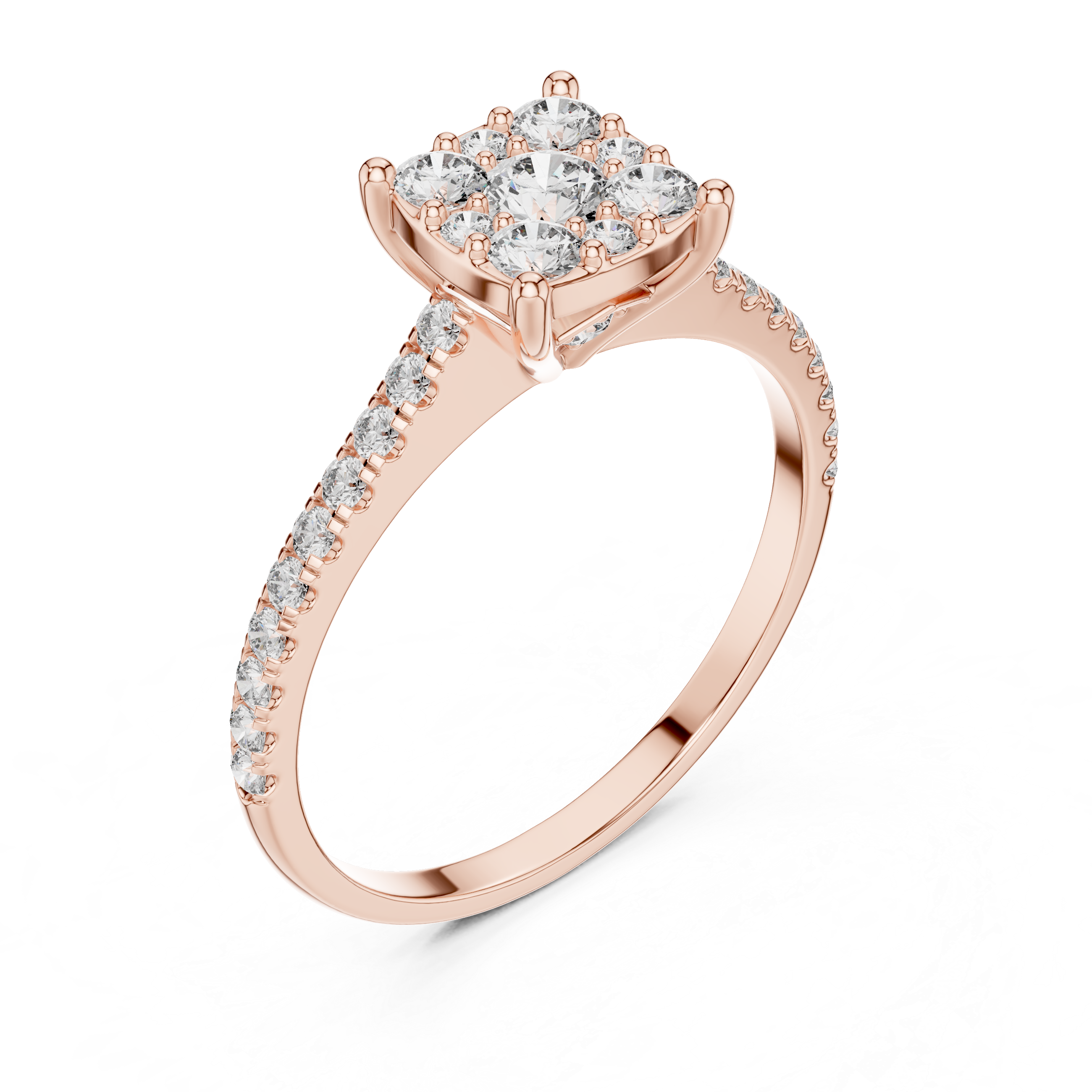 Square Cluster Round Diamond Engagement Ring