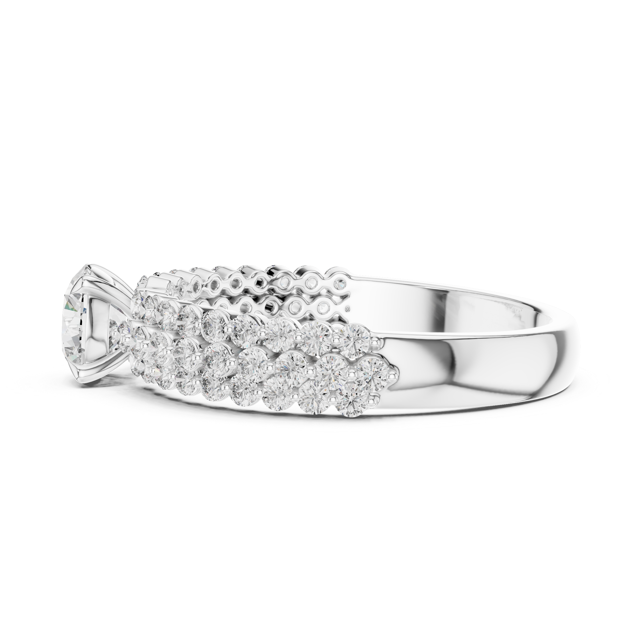 Triple Row Pave Round Diamond Ring
