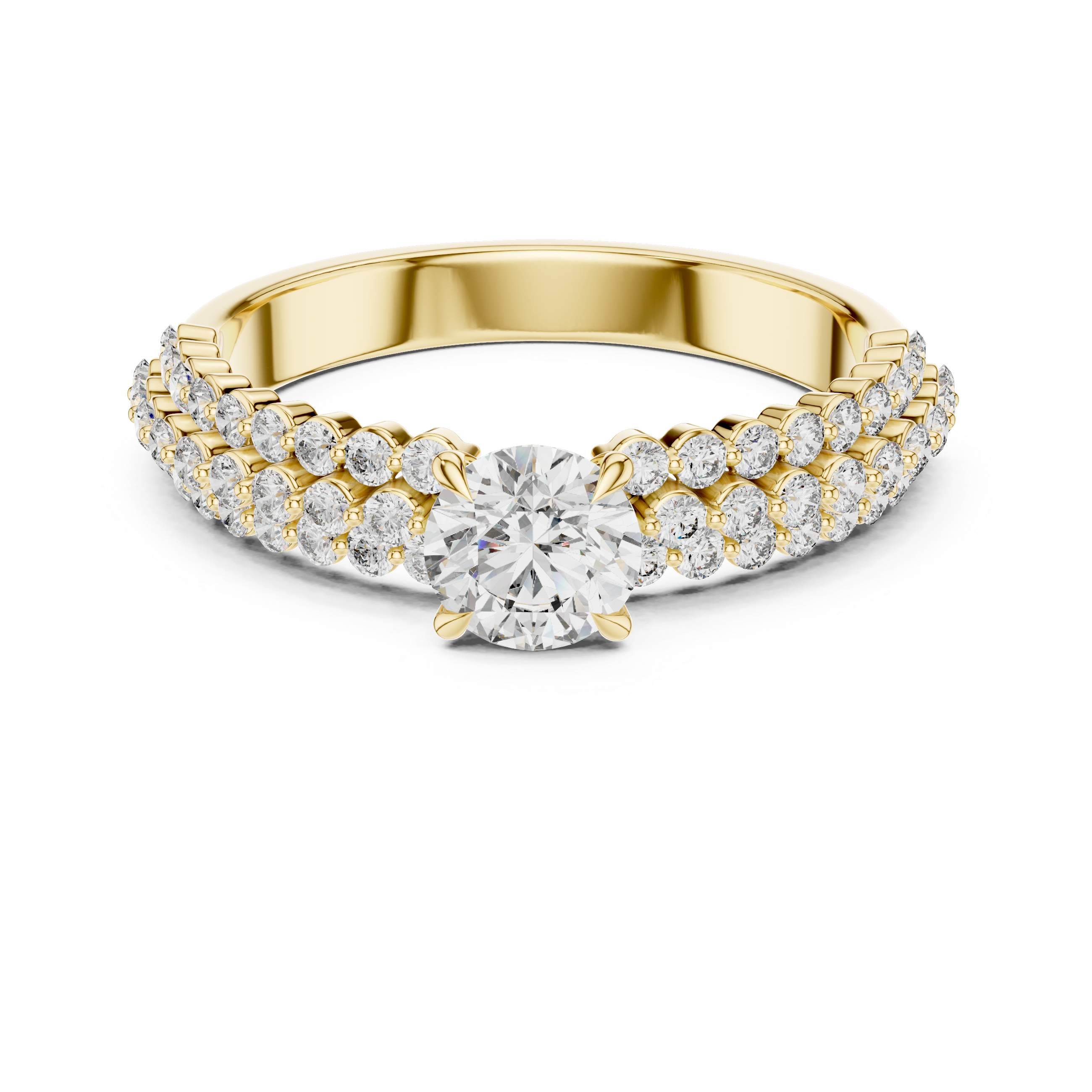 Triple Row Pave Round Diamond Ring