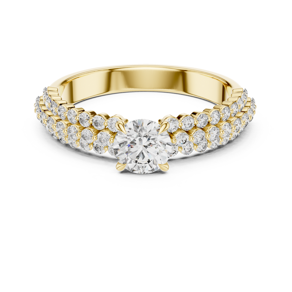Triple Row Pave Round Diamond Ring