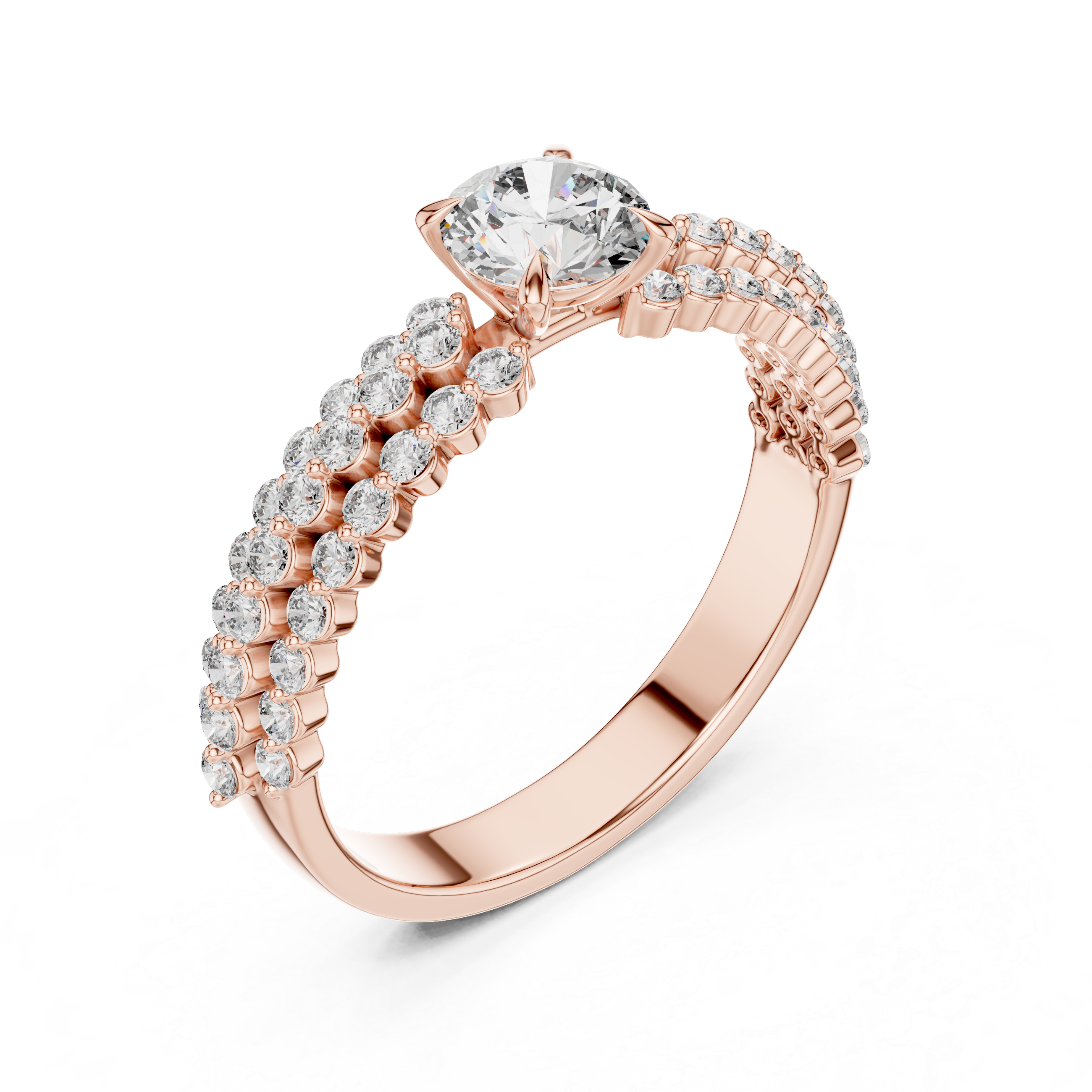 Triple Row Pave Round Diamond Ring