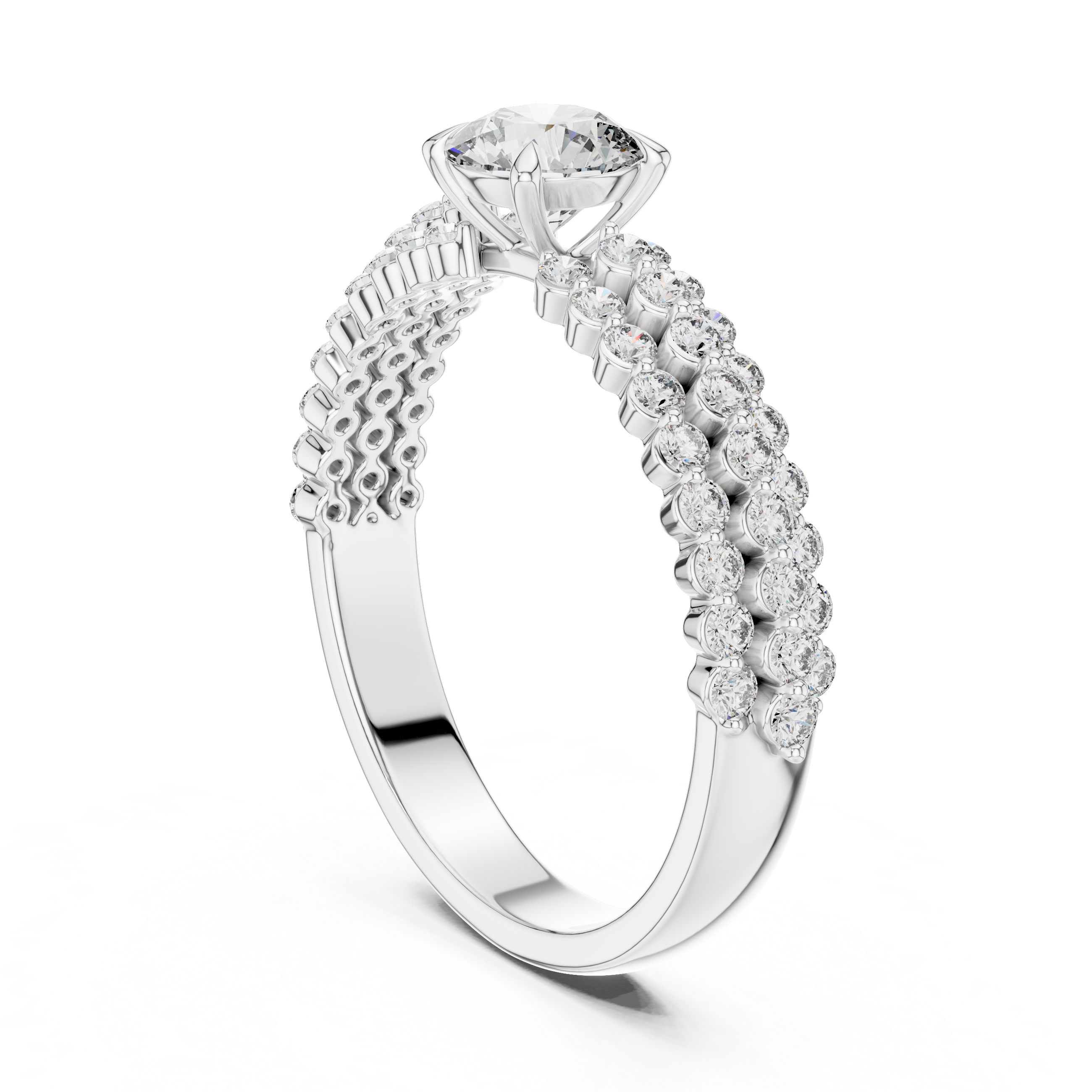 Triple Row Pave Round Diamond Ring