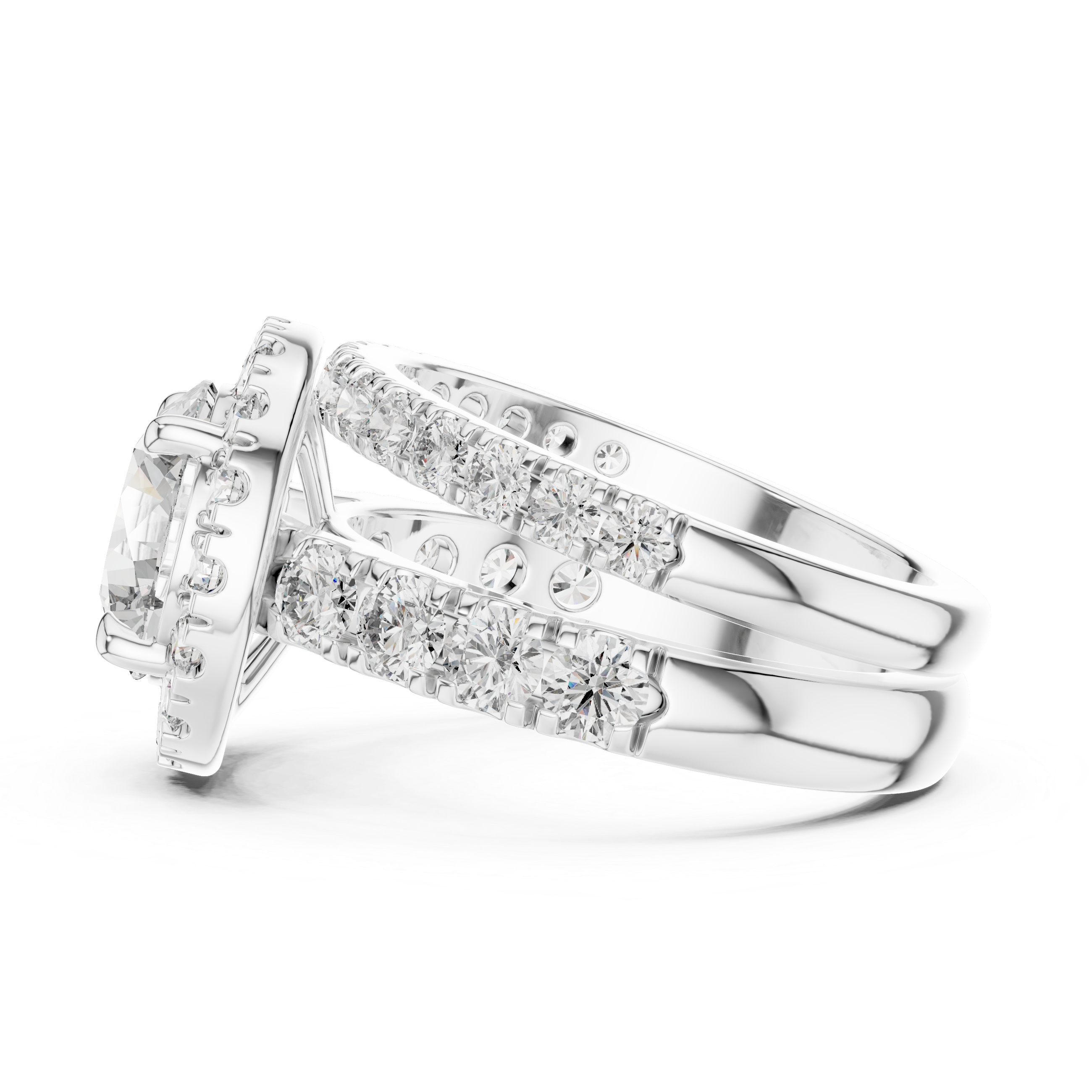 Round Diamond Halo Bridal Set With Matching Band