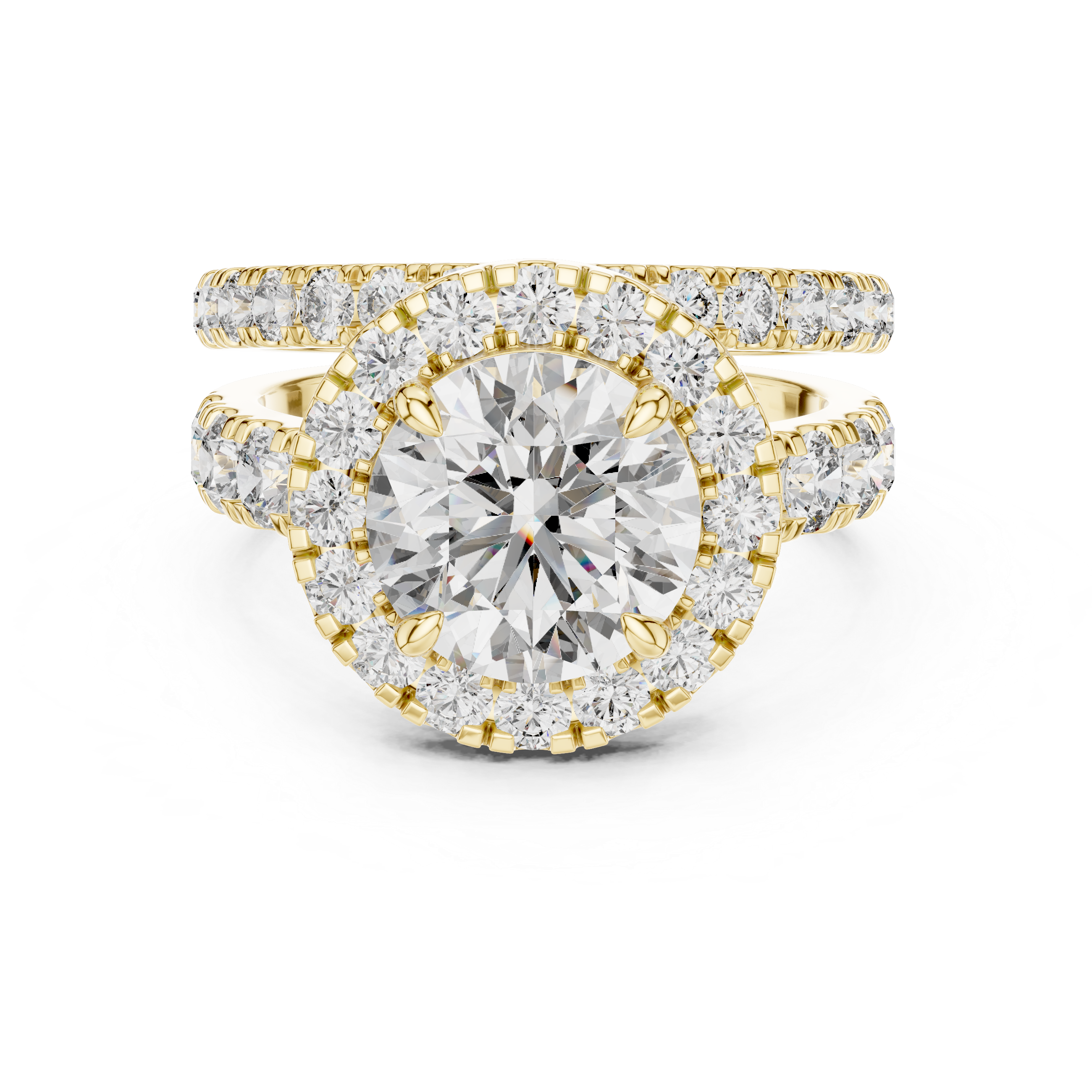 Round Diamond Halo Bridal Set With Matching Band