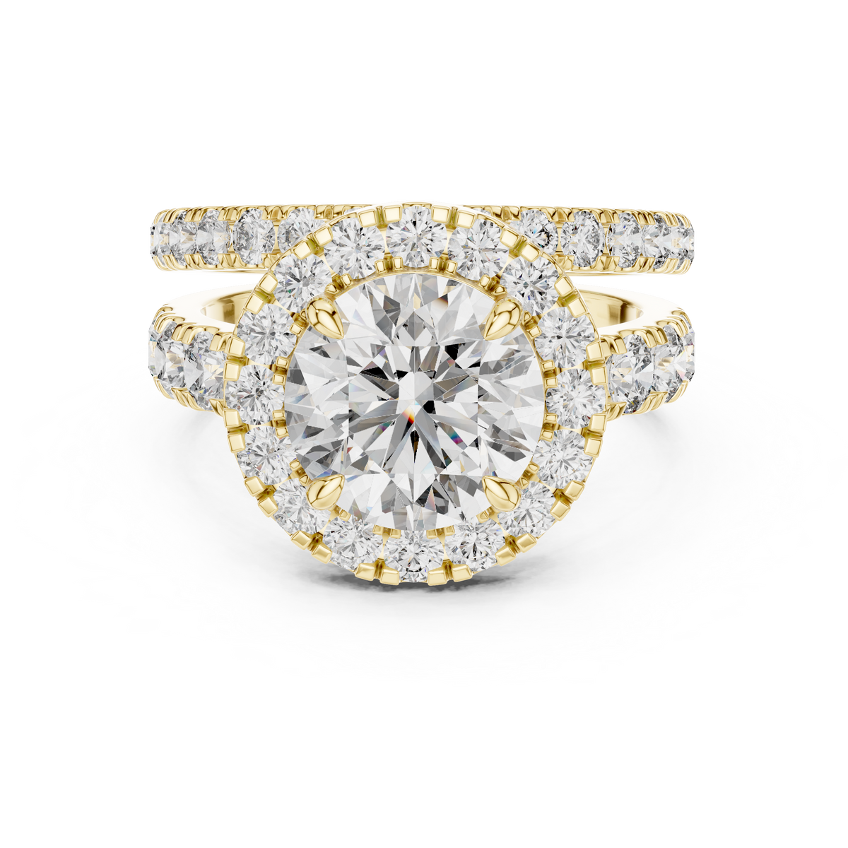 Round Diamond Halo Bridal Set With Matching Band