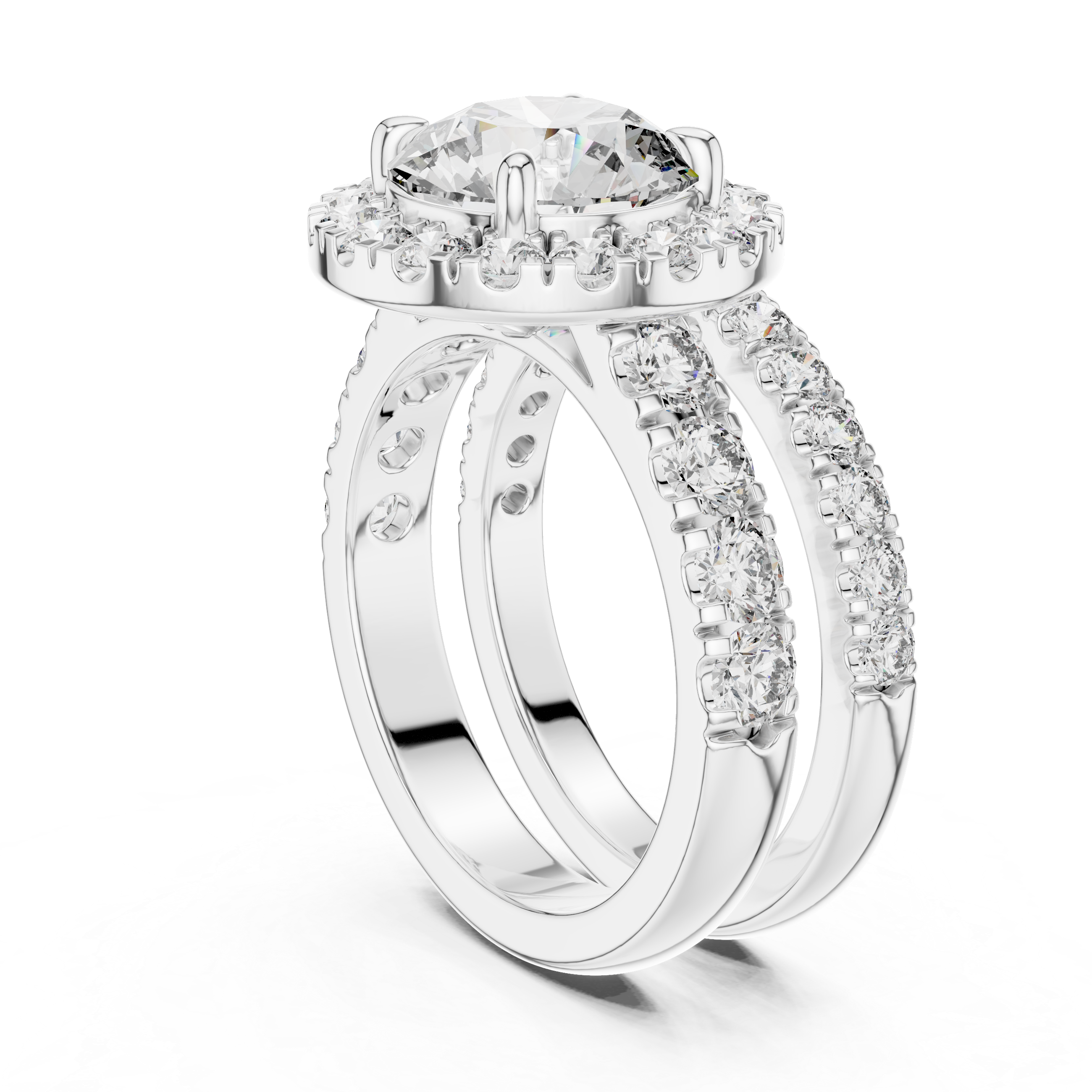 Round Diamond Halo Bridal Set With Matching Band