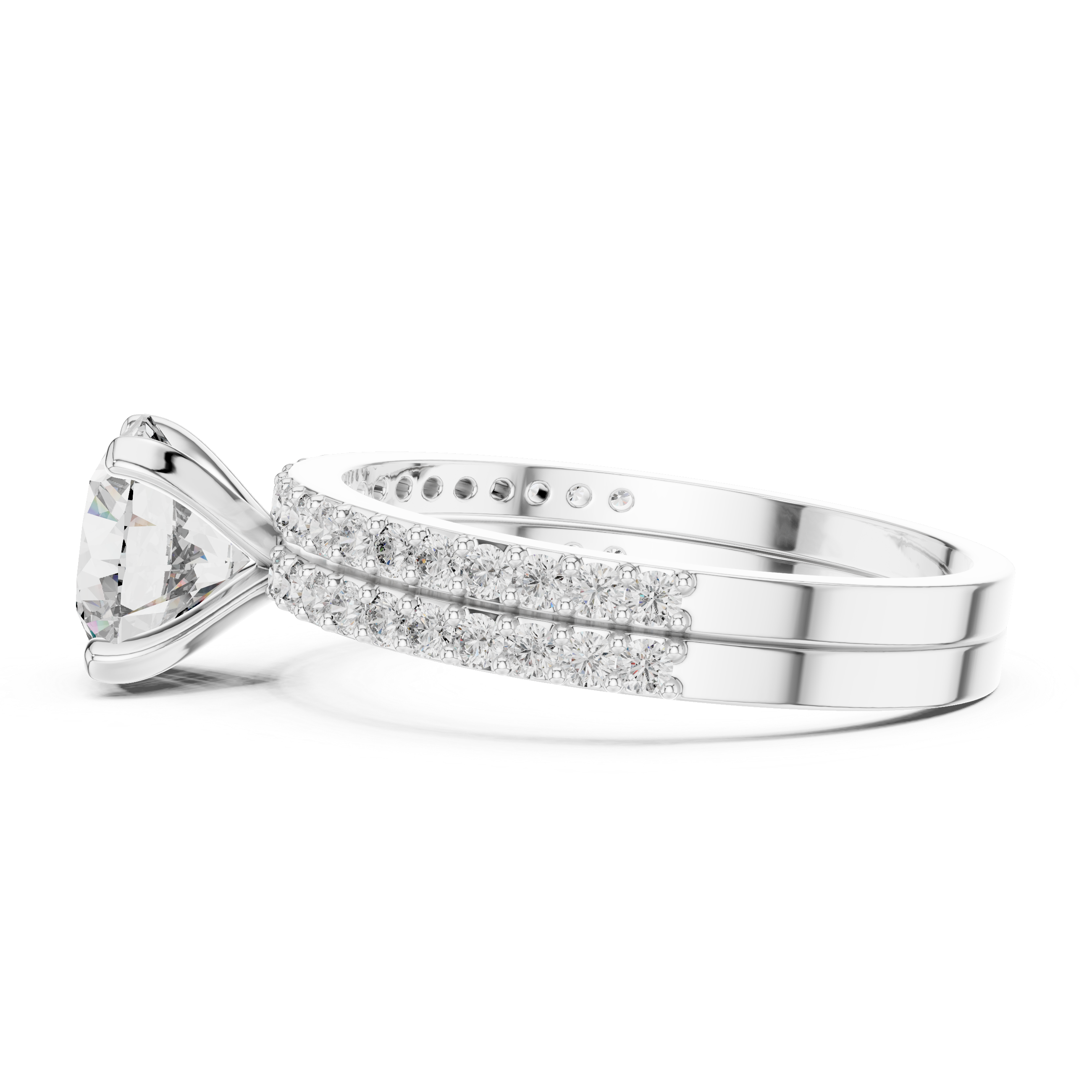 Two-Row Band Round Cut Diamond Bridal Ring Set