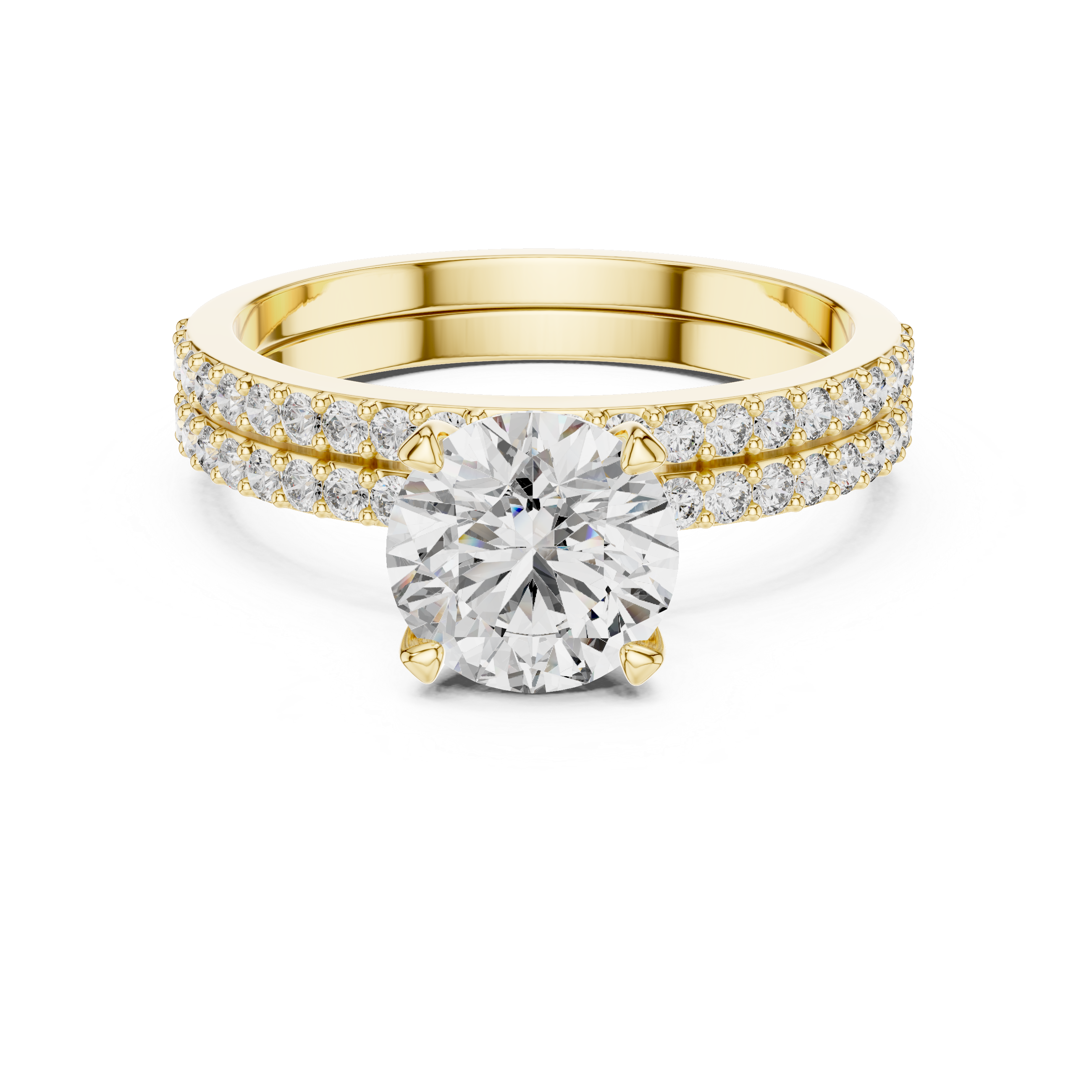 Two-Row Band Round Cut Diamond Bridal Ring Set