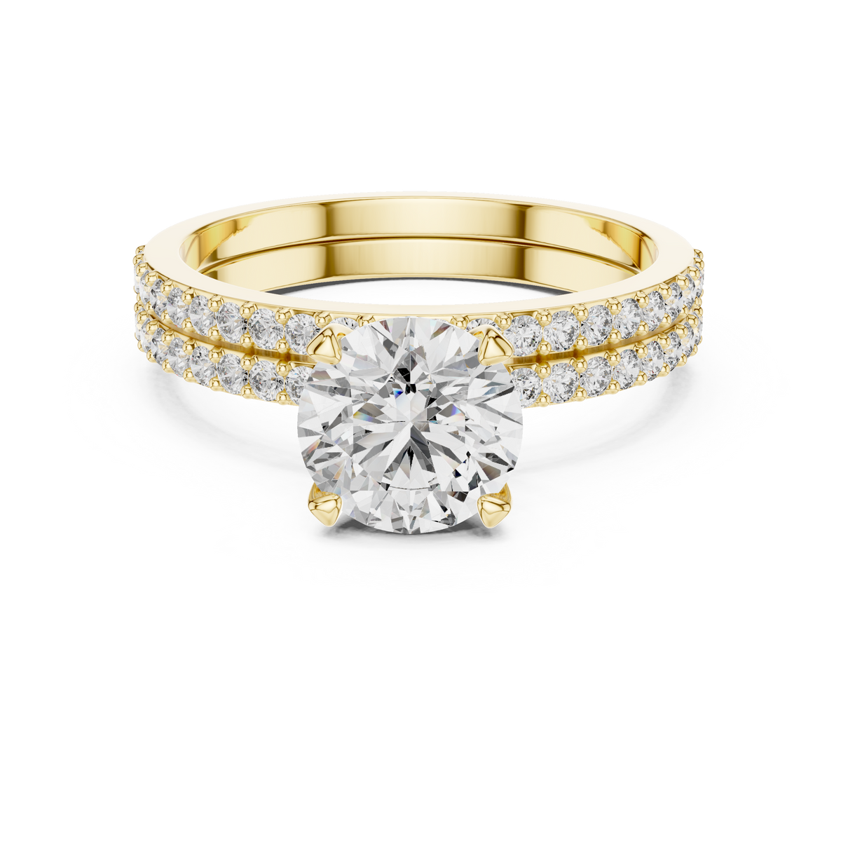 Two-Row Band Round Cut Diamond Bridal Ring Set