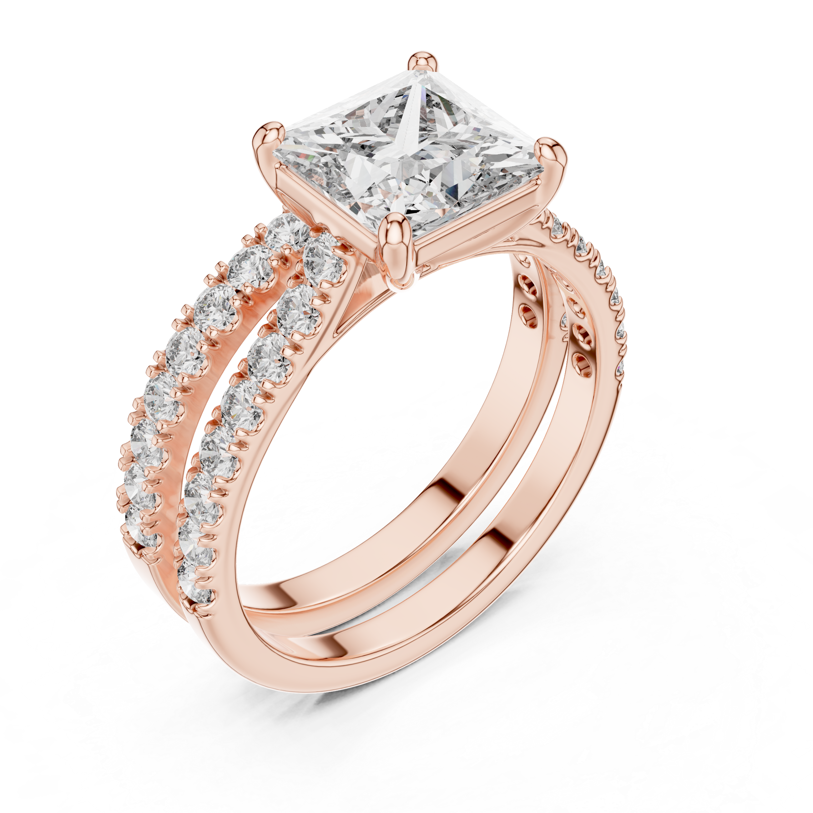 Princess-Cut Pave Diamond Bridal Ring Set
