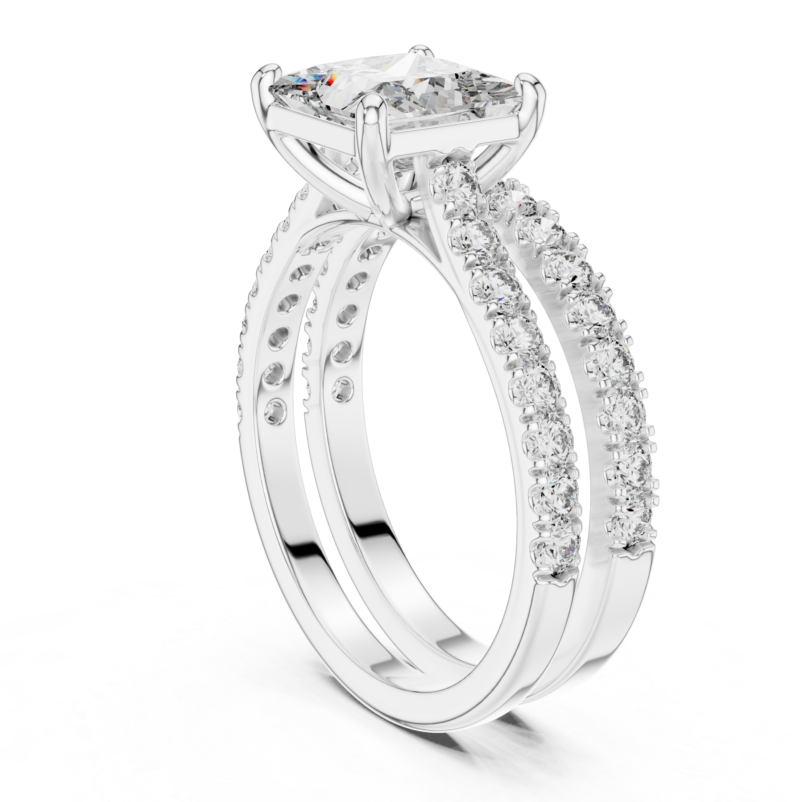 Princess-Cut Pave Diamond Bridal Ring Set