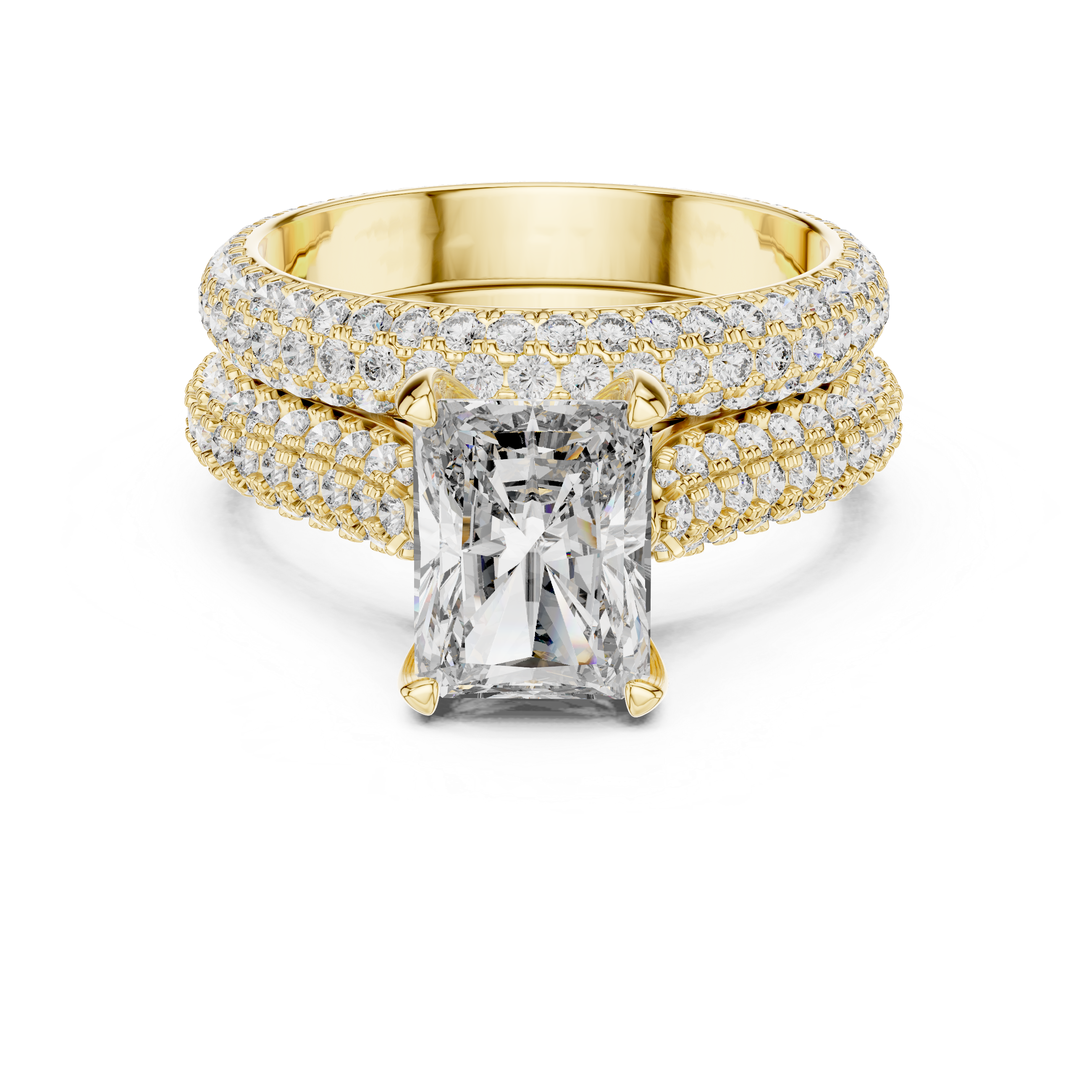 Radiant Cut Diamond with Matching Three Row Band Bridal Set Ring