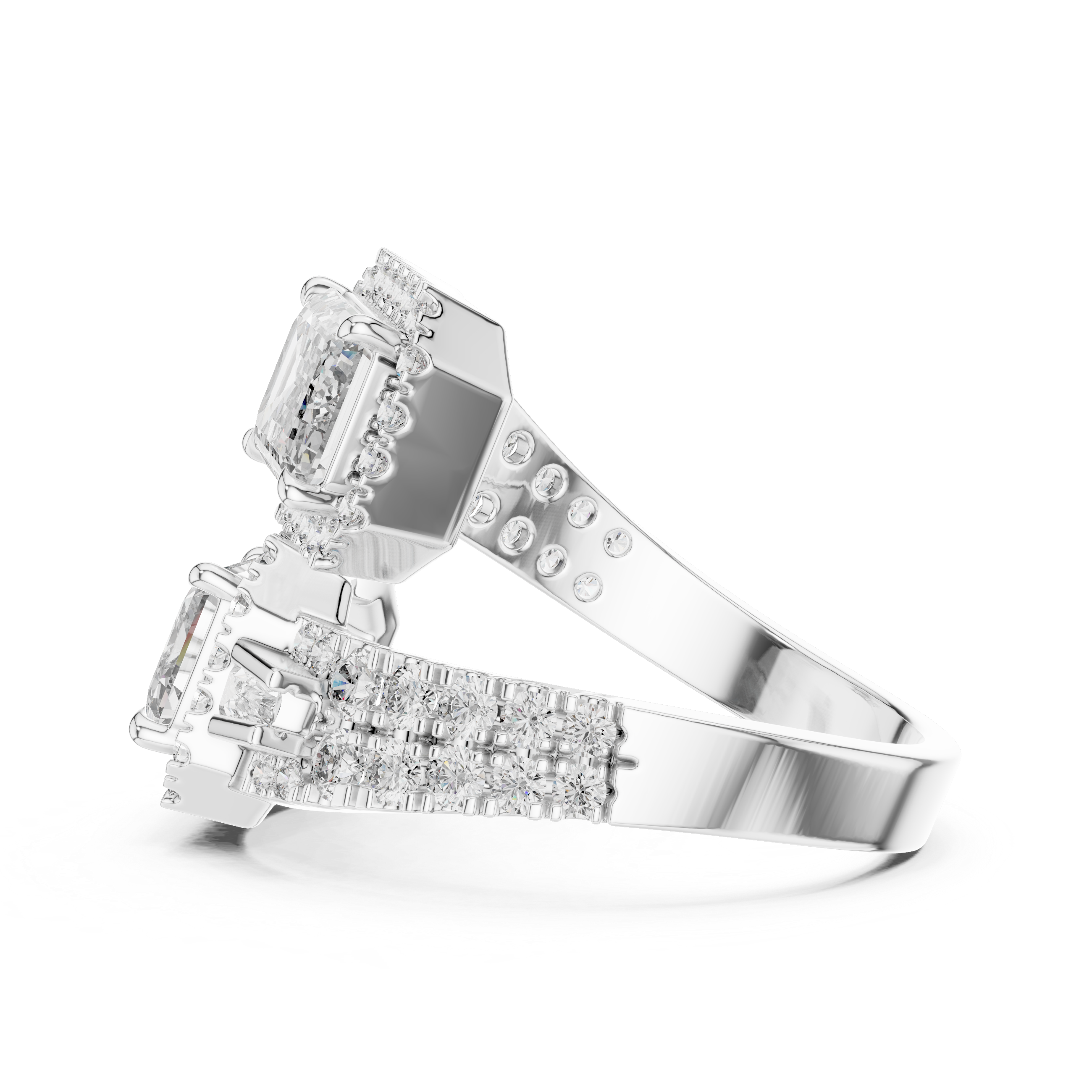 Emerald Cut Toi et Moi Bypass Ring With Baguette Accents