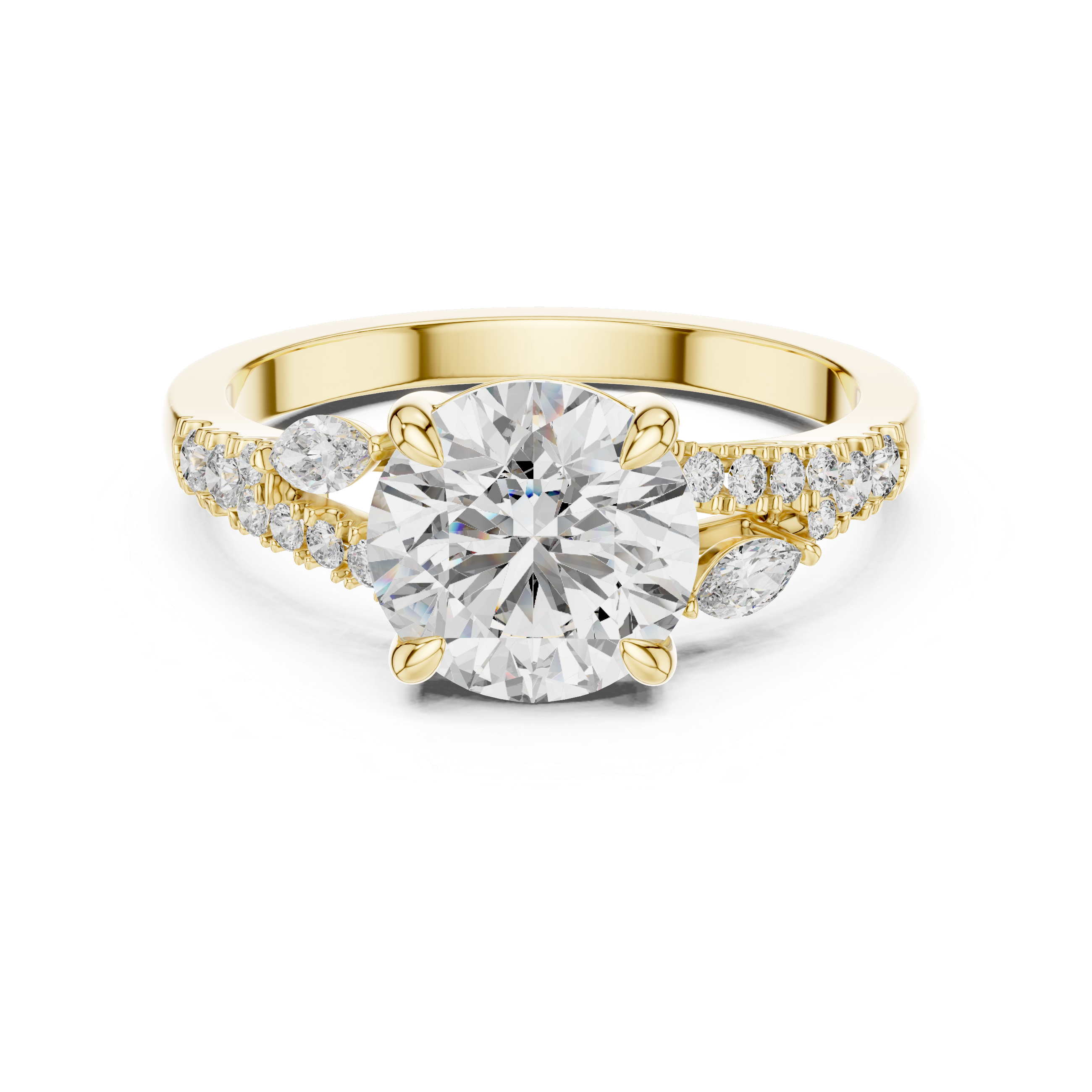 Round with Marquise Vine Shank Ring