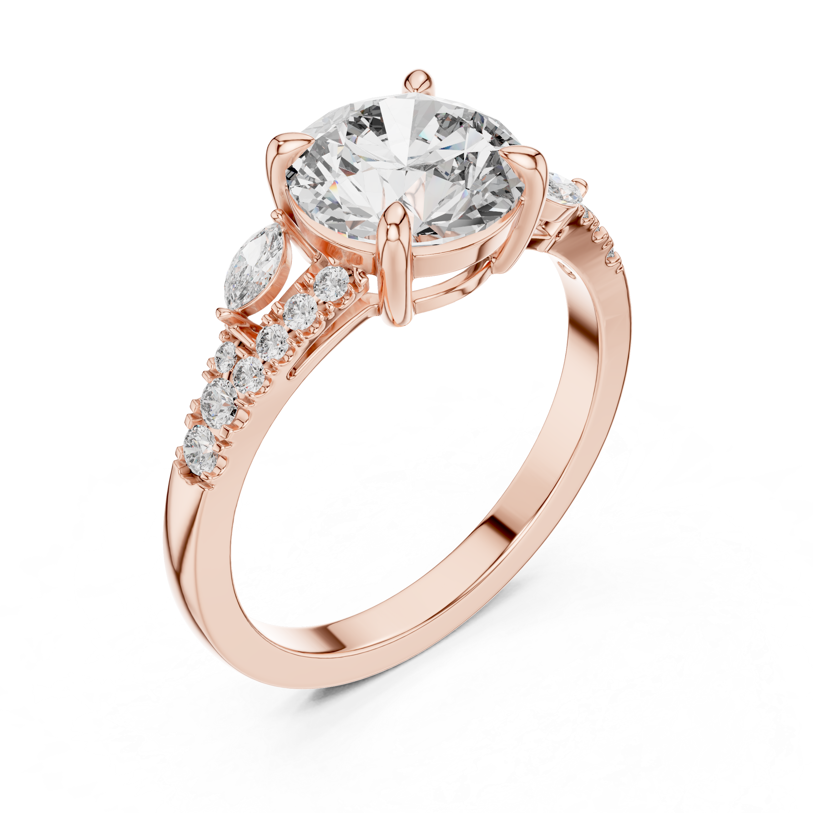 Round with Marquise Vine Shank Ring