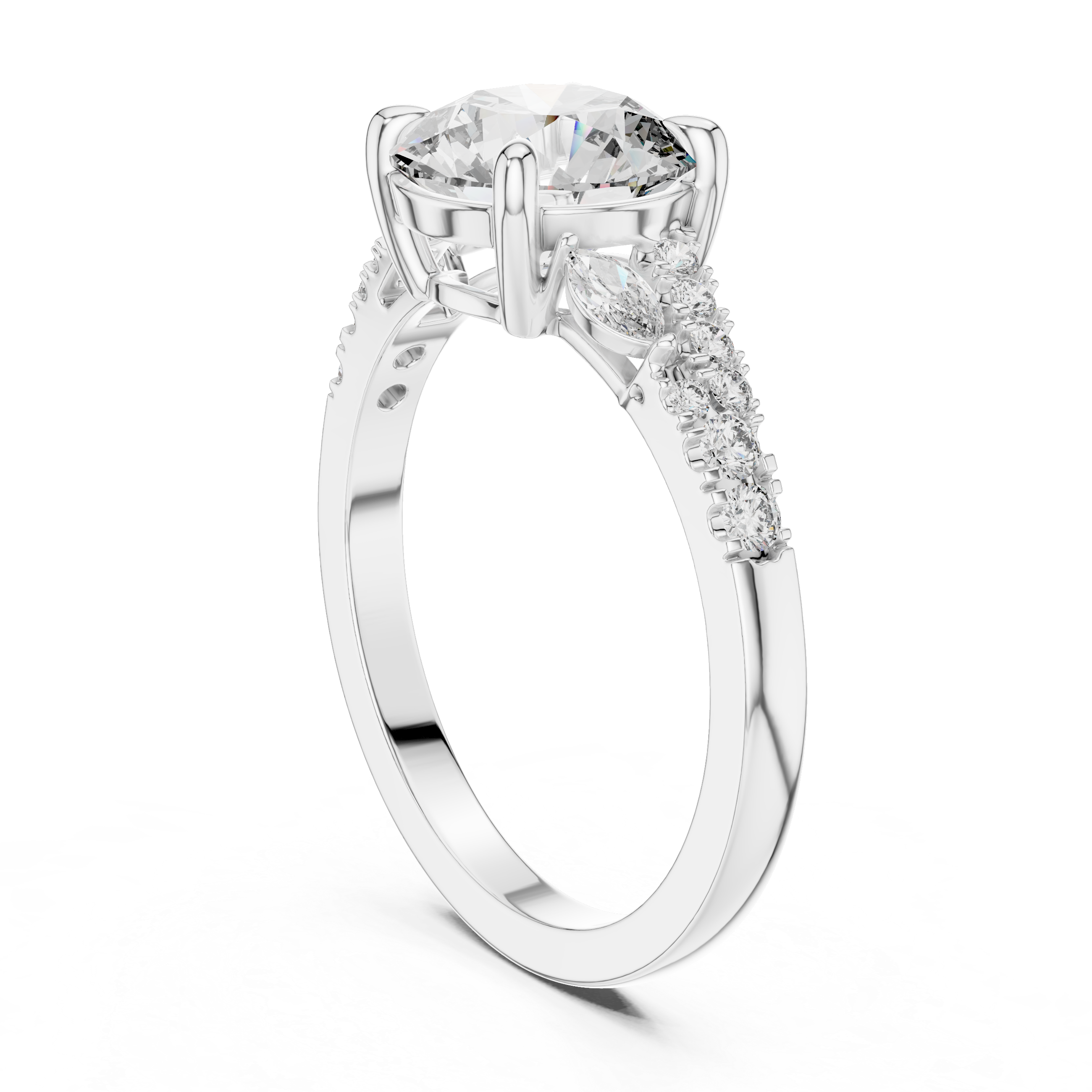 Round with Marquise Vine Shank Ring